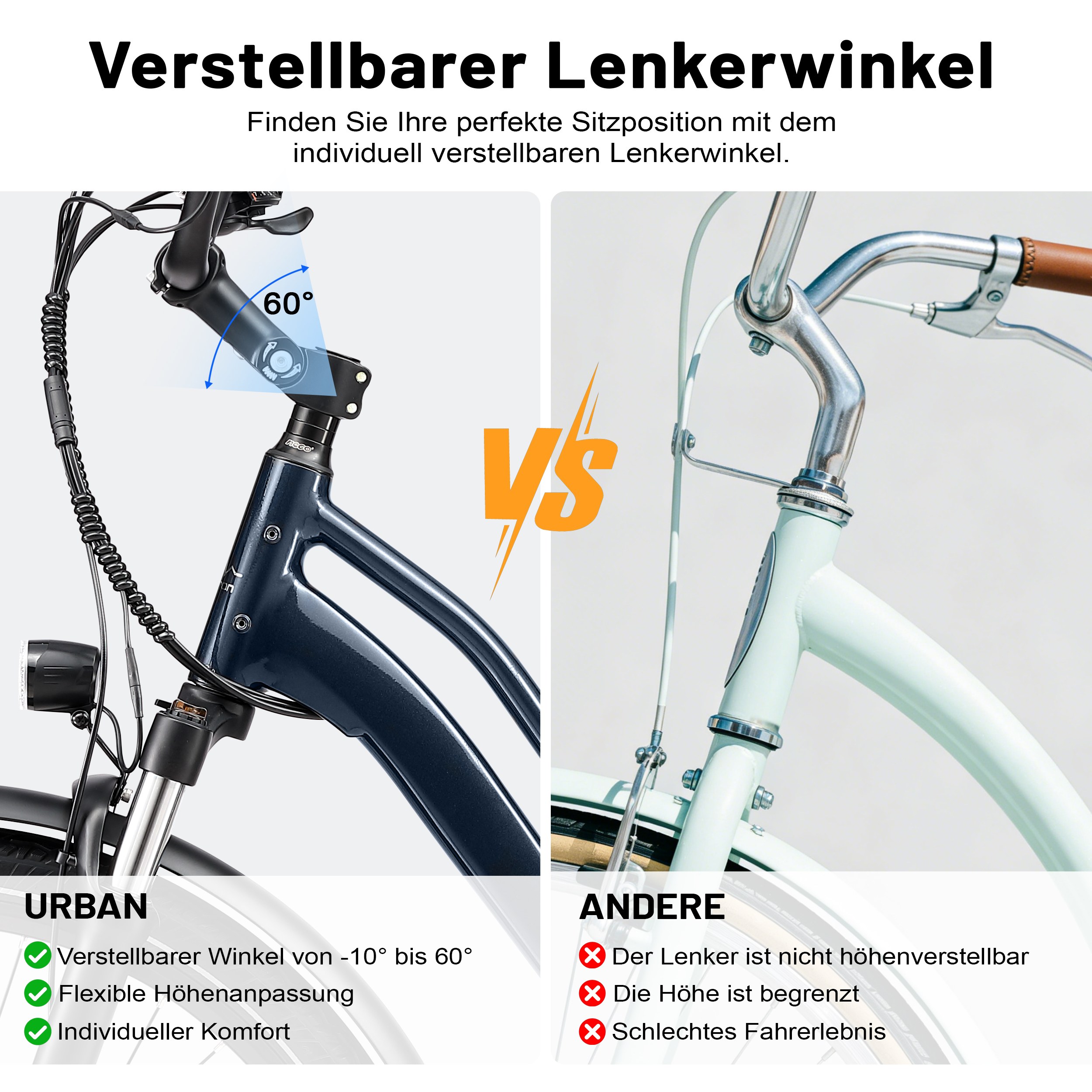 Vergleich von Fahrradlenkern: Einer ist verstellbar, der andere nicht.