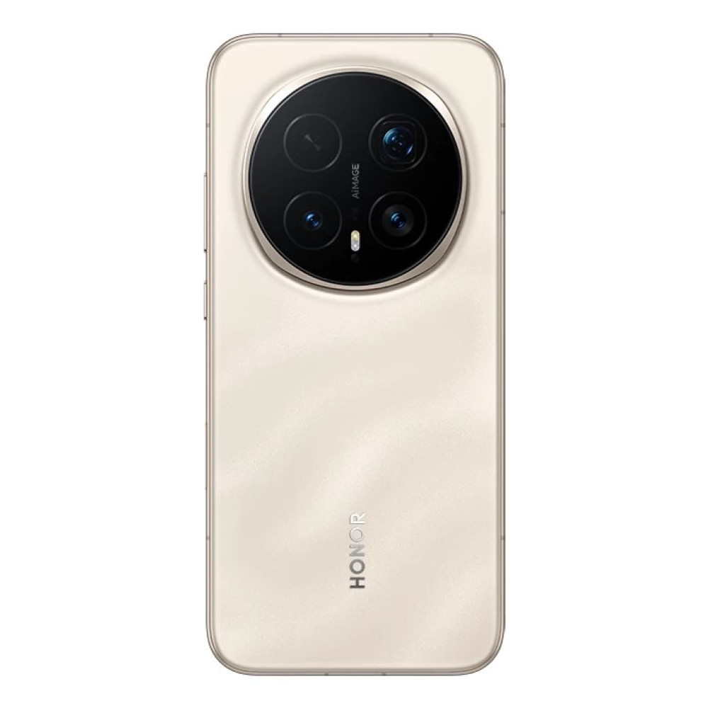 Retro di uno smartphone beige chiaro con disposizione circolare del modulo fotocamera.