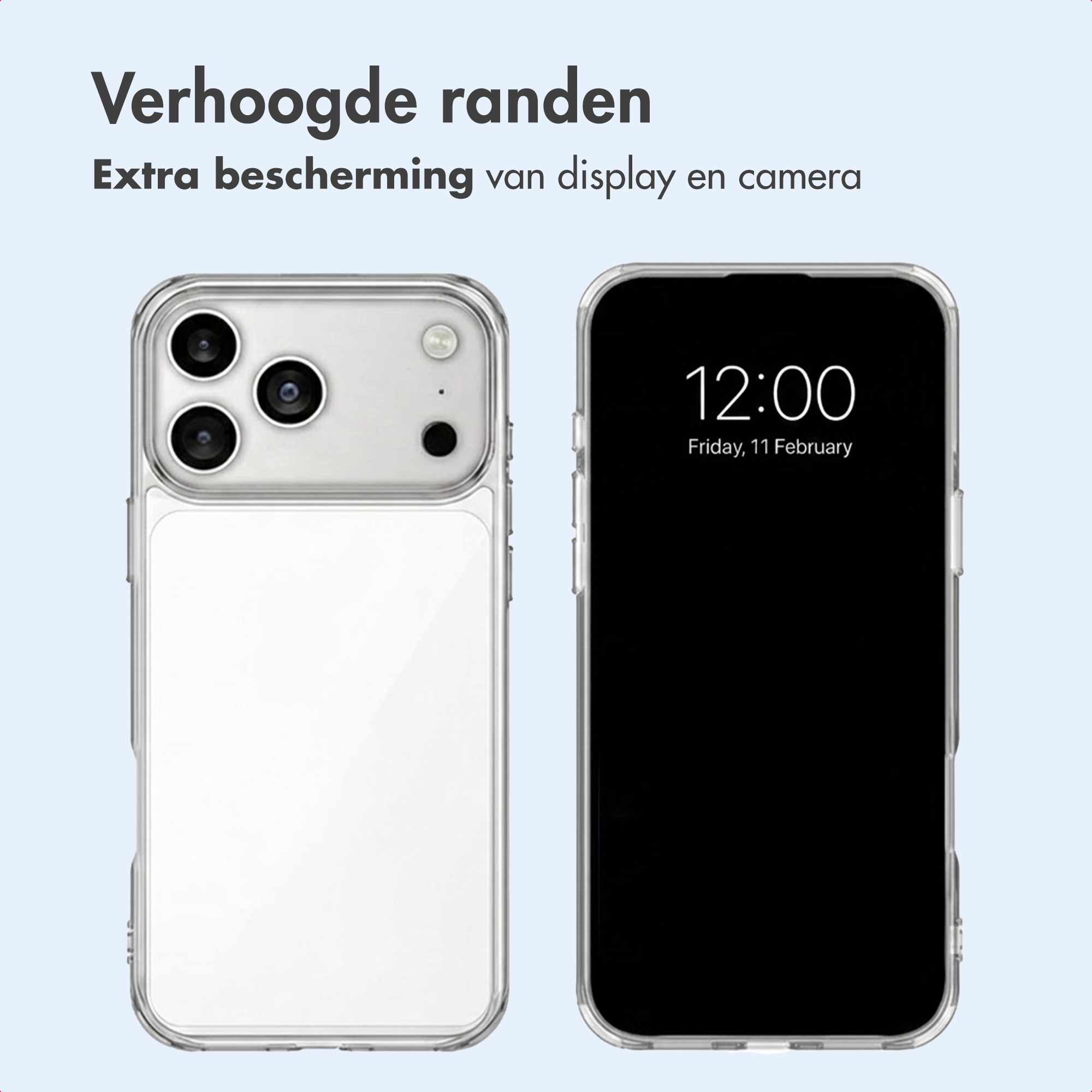 Ein durchsichtiges Handyhülle zeigt die Rückseite eines Telefons mit drei Kameras.