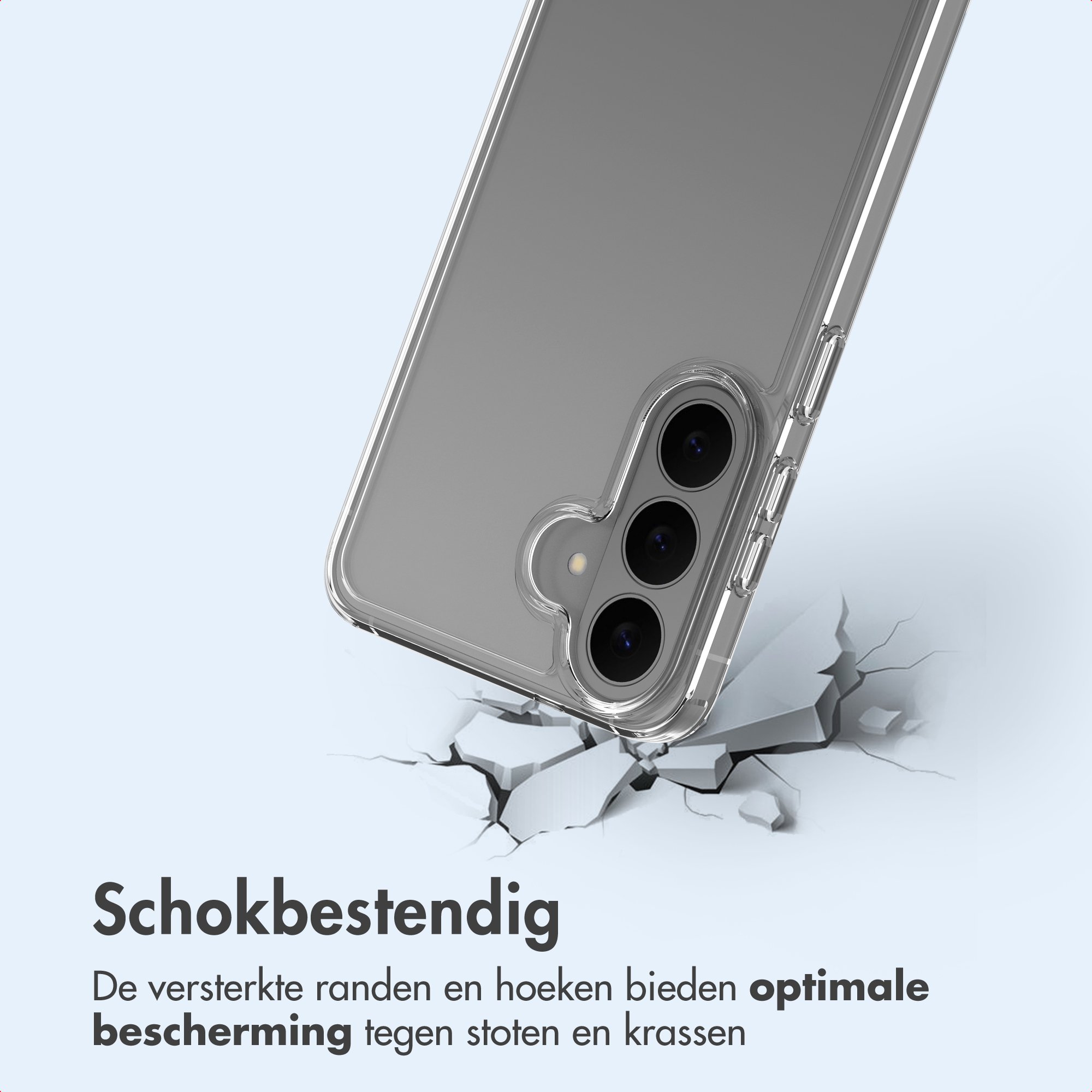 Ein durchsichtiger Handyhülle fällt auf zerbrochenen Boden.