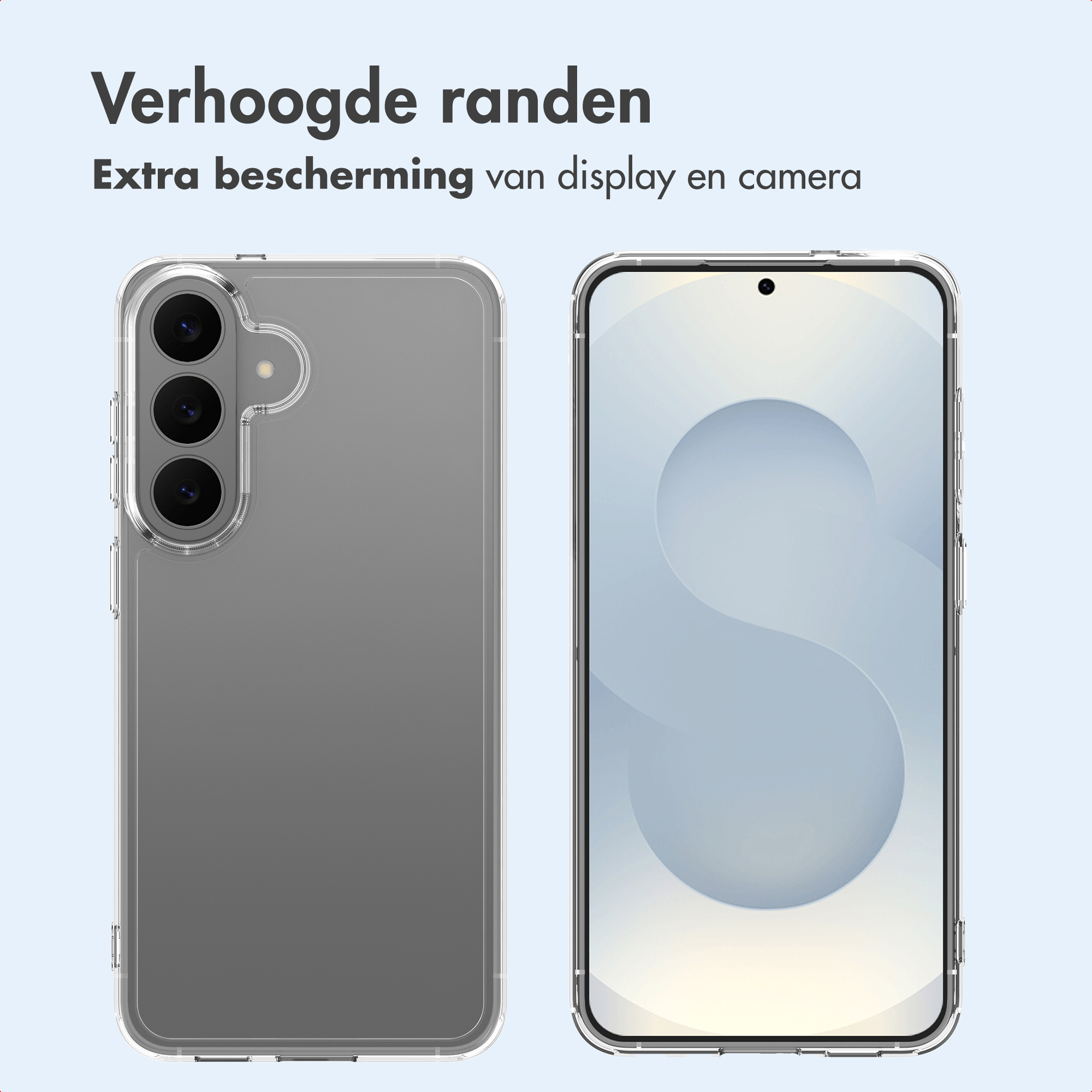 Transparente Hülle zeigt Rückseite mit Kamera und Vorderseite mit Display.