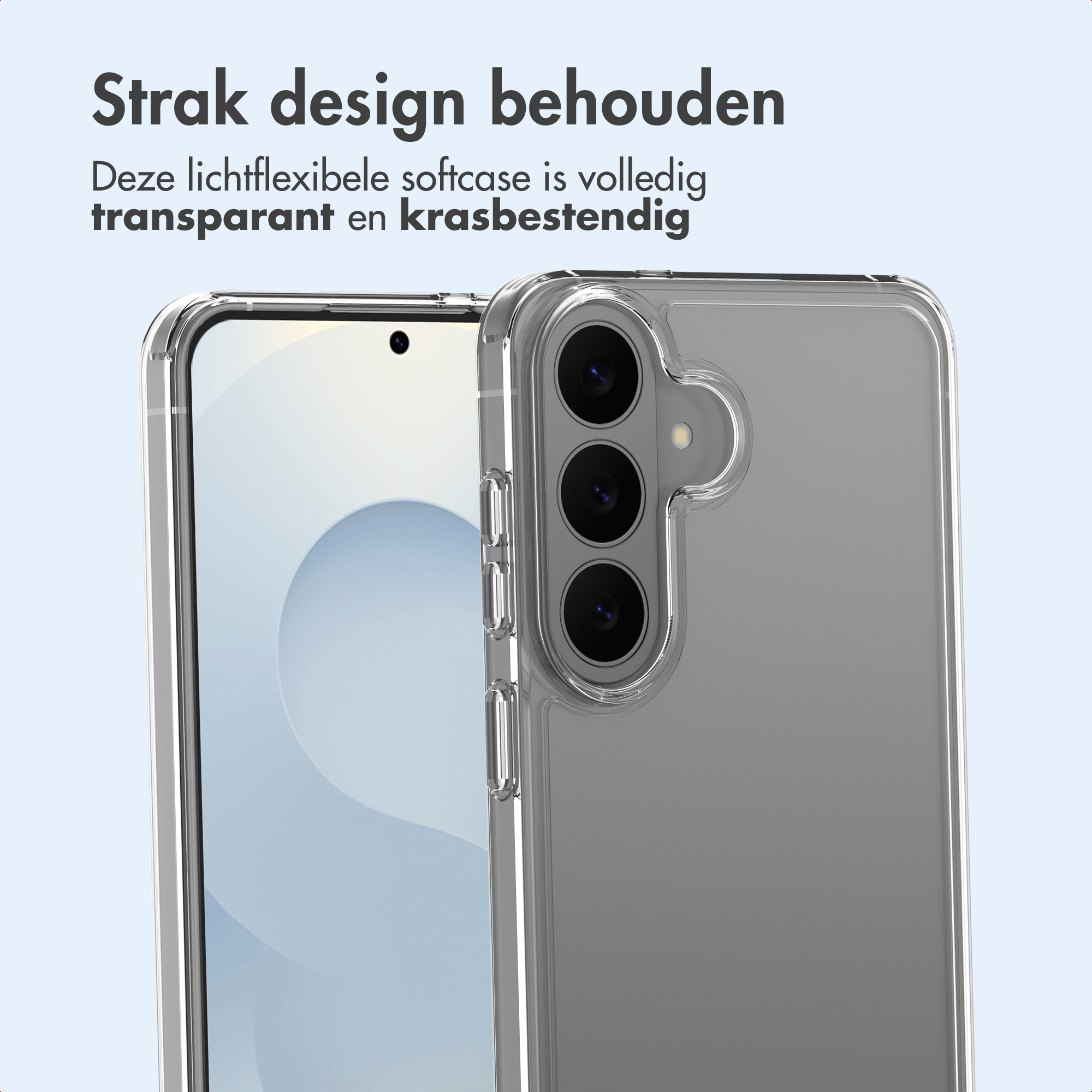 Eine transparente Handyhülle schützt ein Smartphone mit drei Kameras.