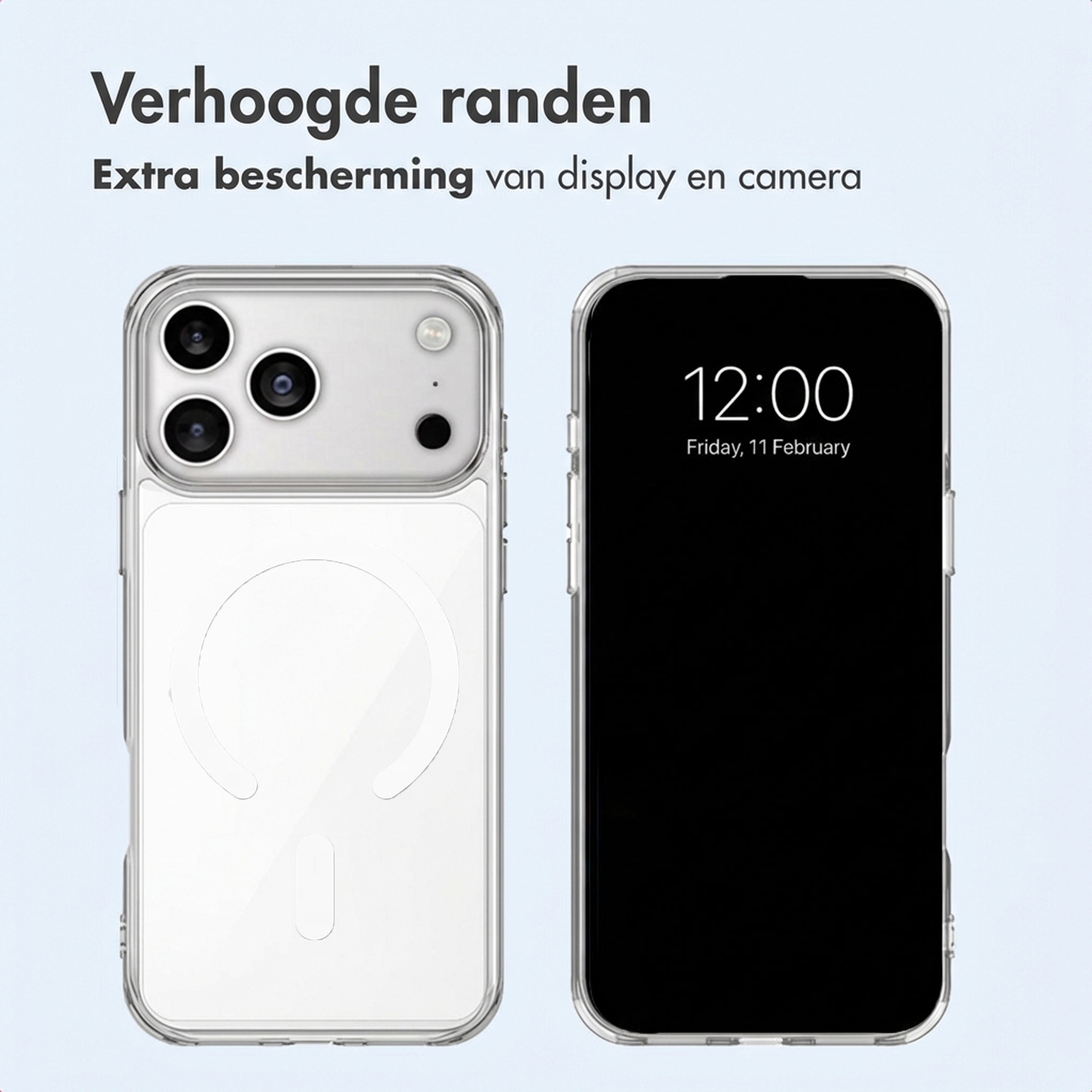 Transparante hoes toont een smartphone met camera en datum.