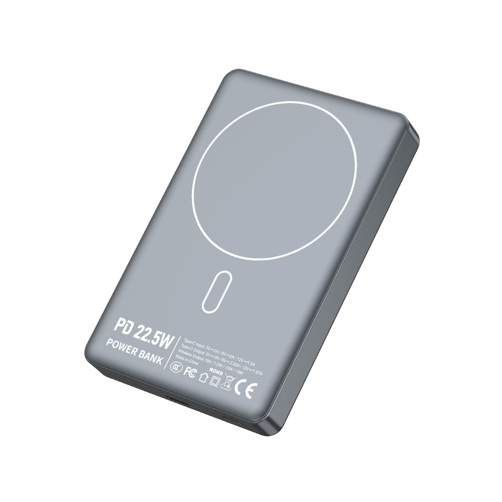 Grauer Powerbank mit Ladeanzeige und "PD 22.5W POWER BANK" Aufdruck.