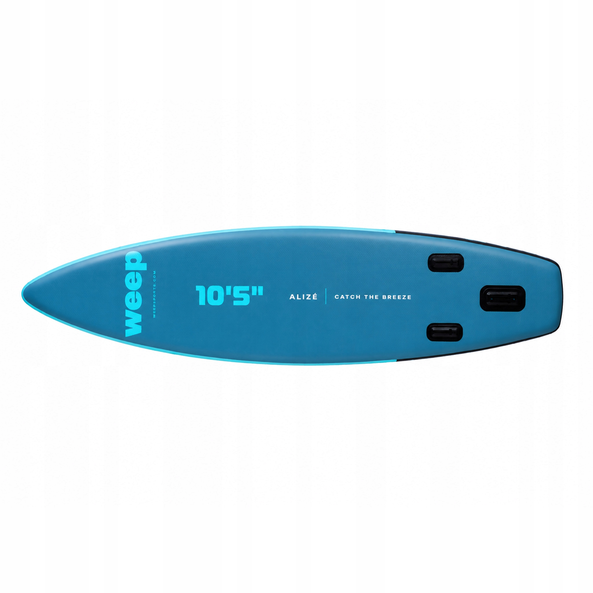 Niebieski paddleboard z napisem "10'5" Alizé Catch The Breeze".