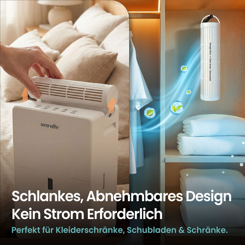 Ein Luftentfeuchter und ein Trockenmittel-Zylinder für Schränke.