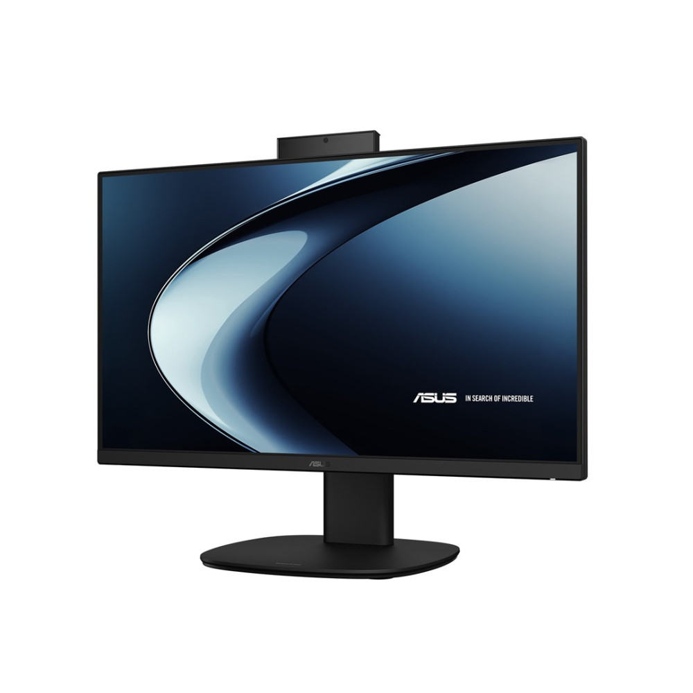 Czarny monitor ASUS z wysuwaną kamerką internetową na białym tle.