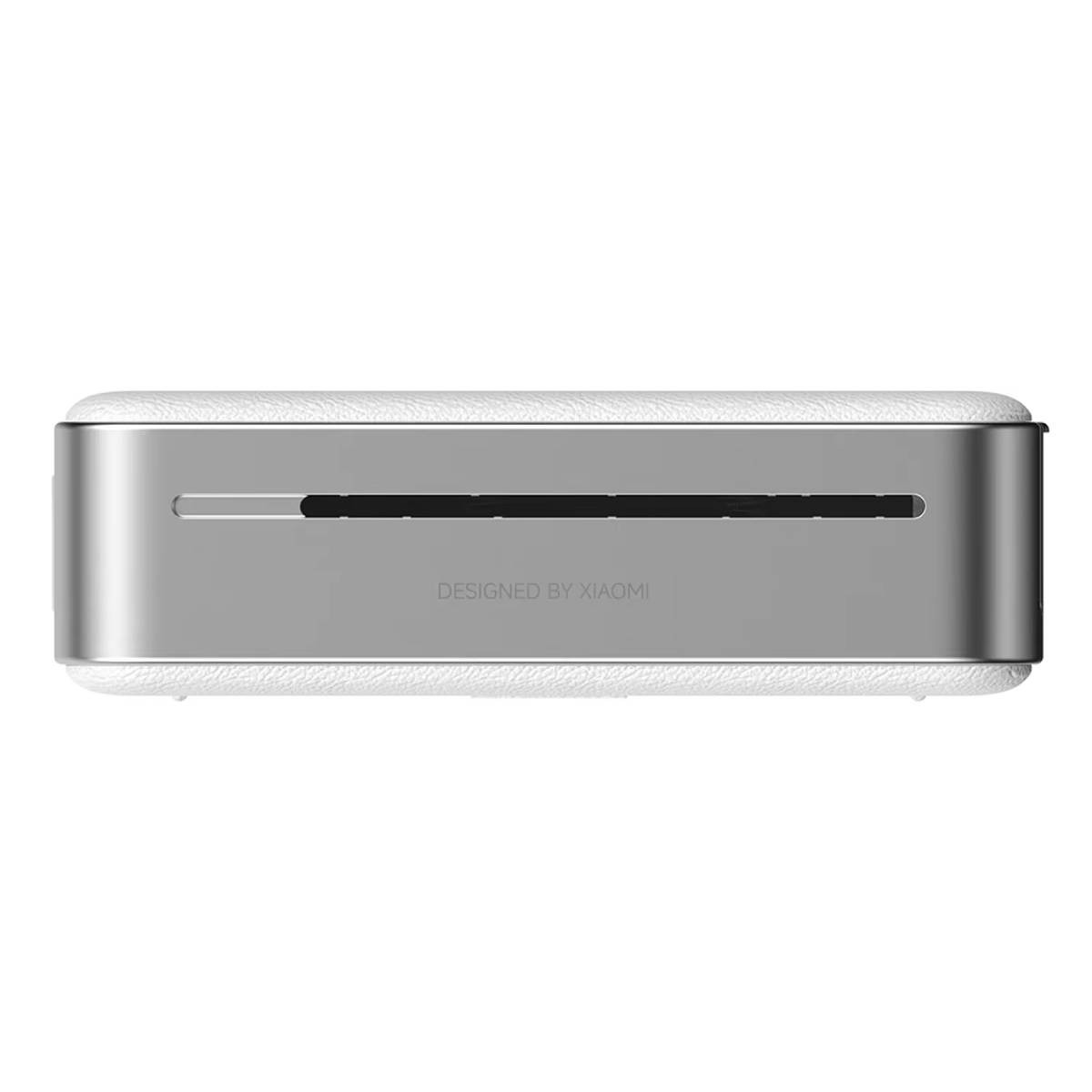 Una impresora Xiaomi blanca con centro y ranura plateados.