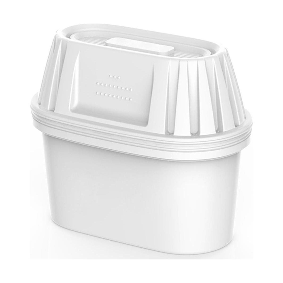 Un cartucho de filtro de agua blanco con tapa acanalada y patrones de cuentas.
