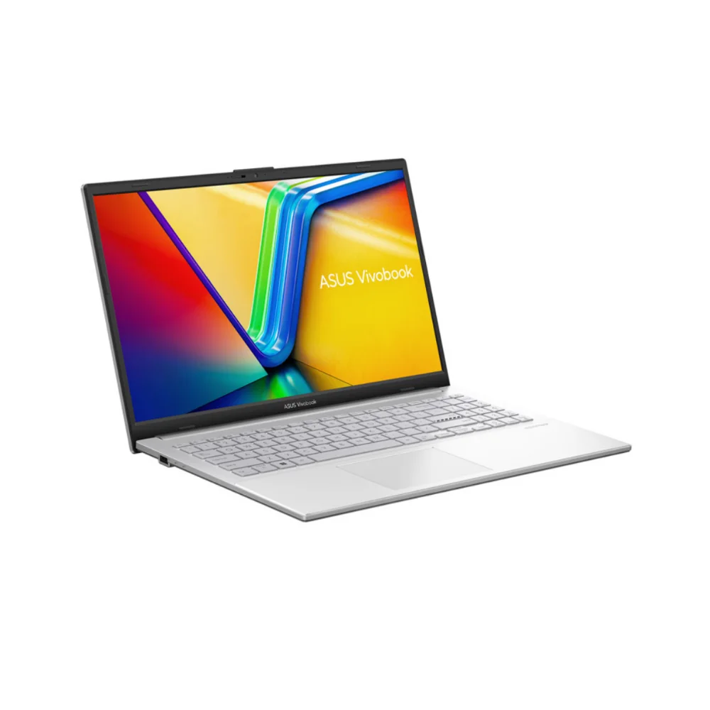 Renkli duvar kağıdı gösteren gümüş rengi Asus Vivobook dizüstü bilgisayar.