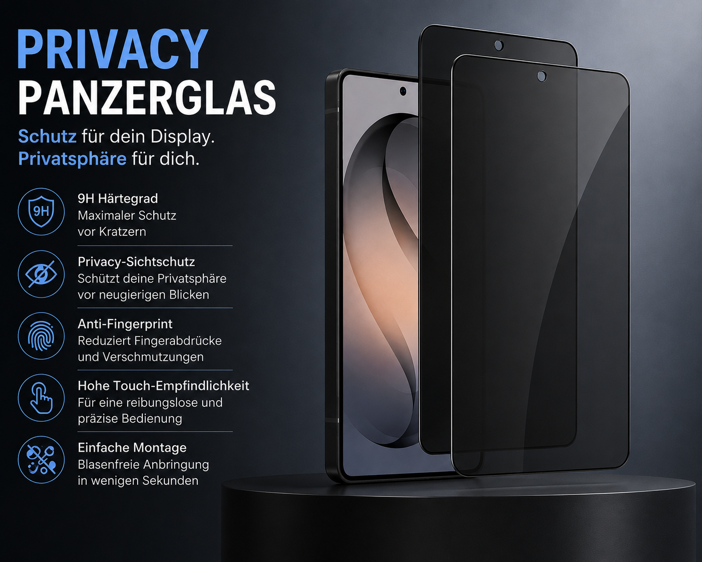 Privacy Panzerglas für ein Smartphone mit Schutzfunktionen.