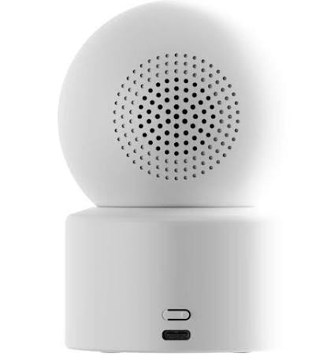 Un altavoz blanco con parte superior perforada y puerto USB-C.