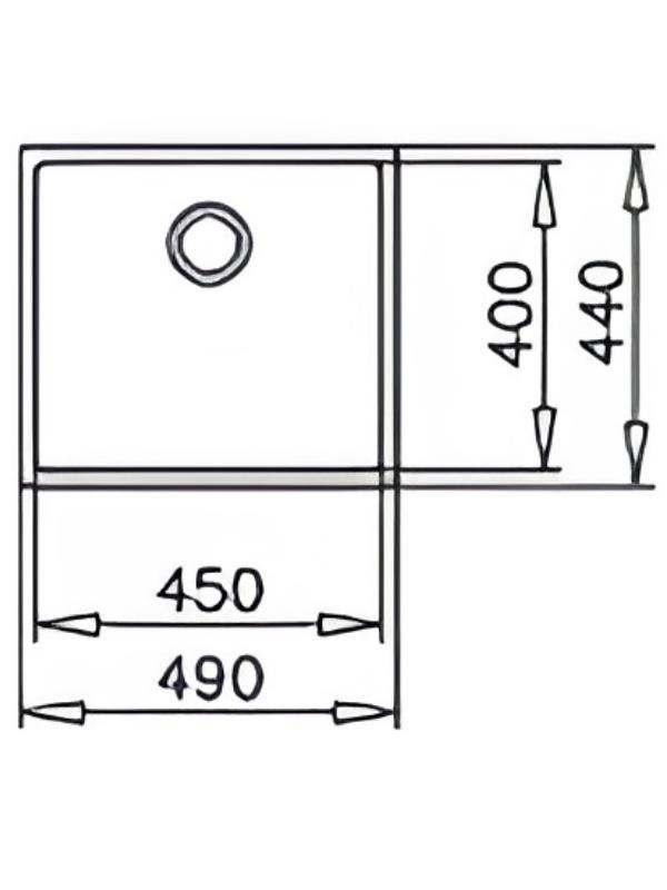 400x450mm ve 440x490mm ölçülerinde bir lavabonun teknik çizimi.