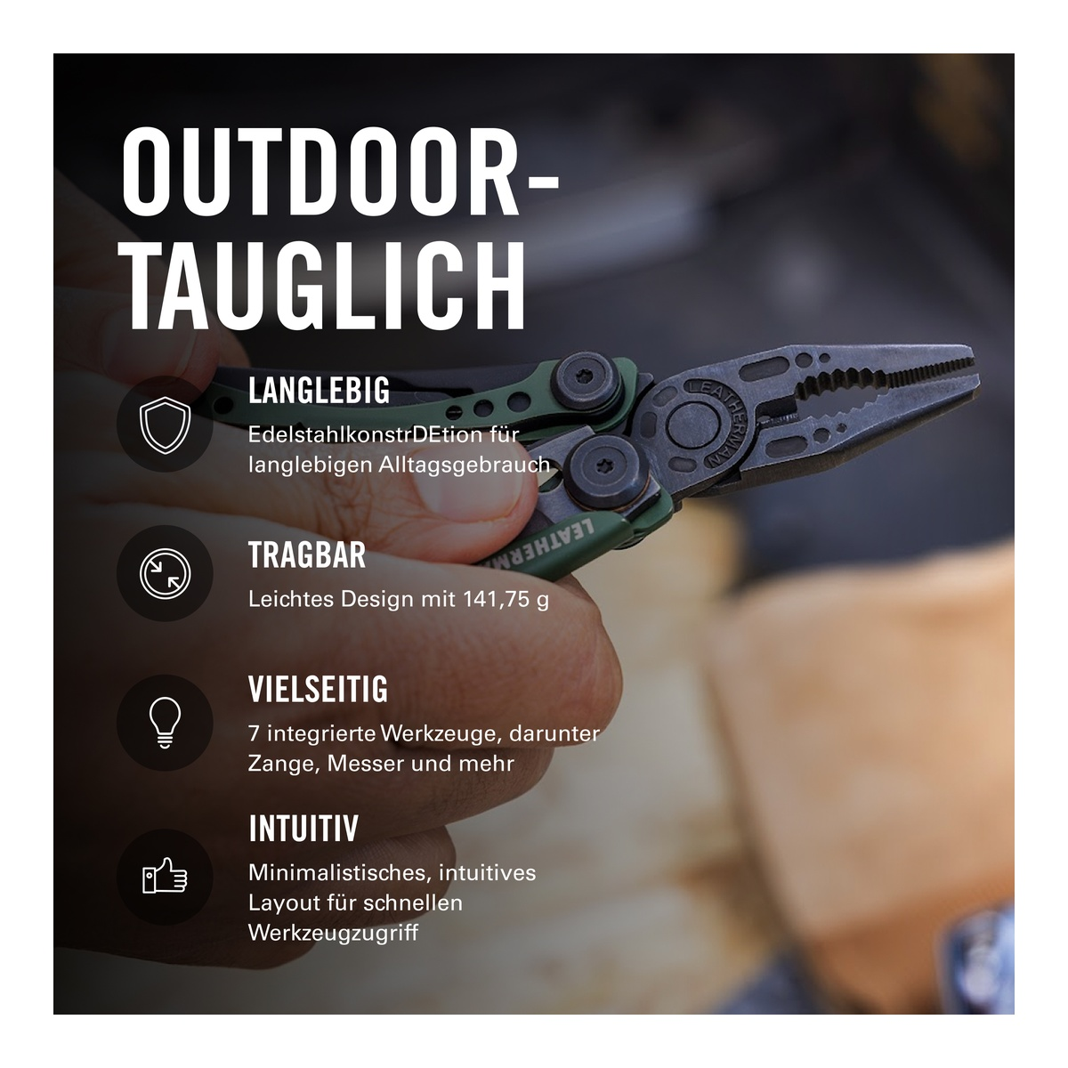 Outdoor-Multitool mit Zange, Edelstahlkonstruktion, 141,75 g.