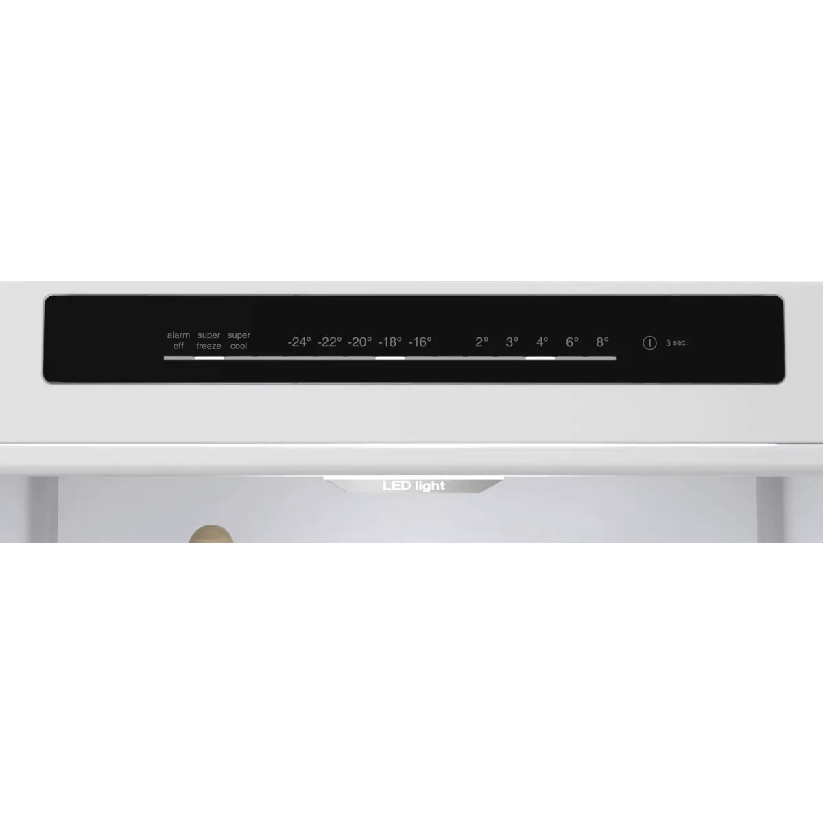 Luce LED e controlli di temperatura con numeri e simboli.