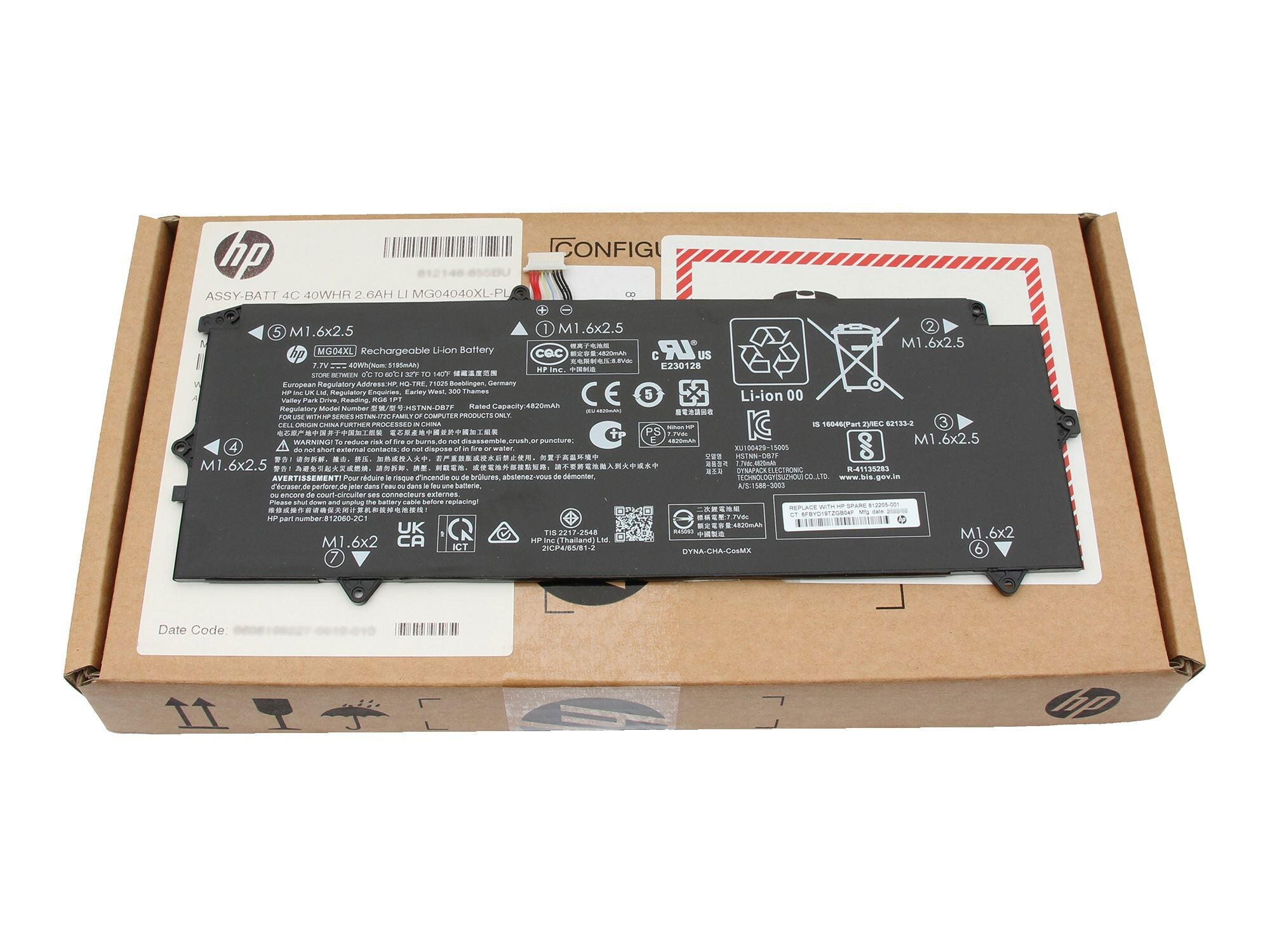 HP Laptop-Akku mit Schrauben M1.6x2.5, Modell MG04XL, 40Wh, 4820mAh.