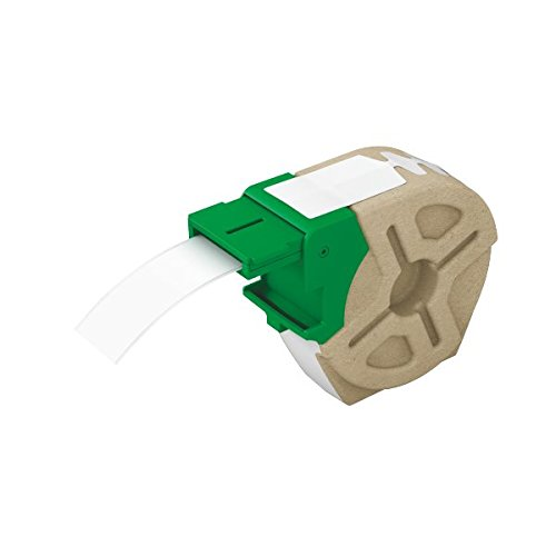 Una etichettatrice verde con un rotolo di nastro bianco su sfondo bianco.