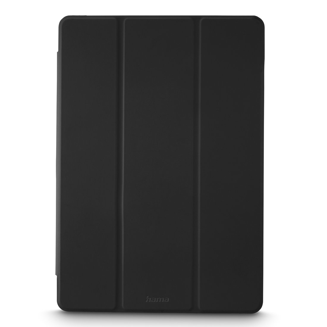 Czarna okładka na tablet z trzema liniami zgięcia i logo Hama.