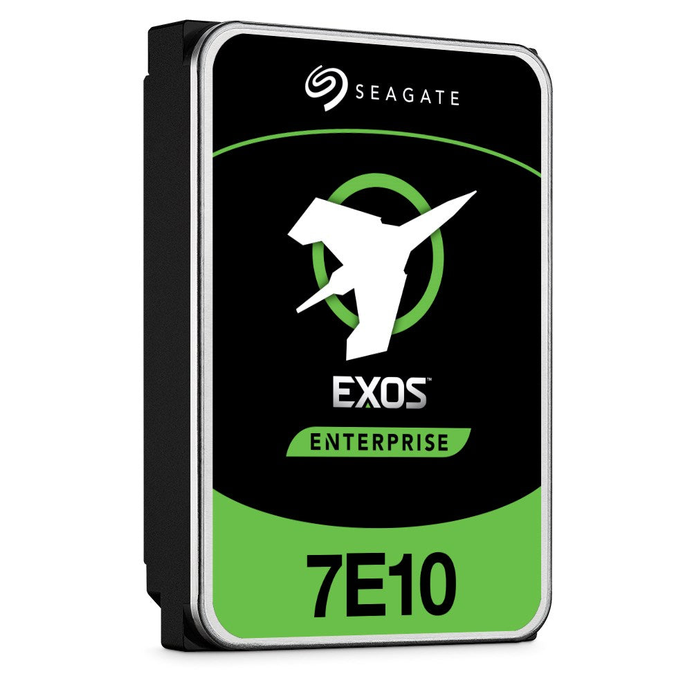 Beyaz jet grafikali Seagate Exos Enterprise 7E10 sabit disk. Siyah ve yeşil.