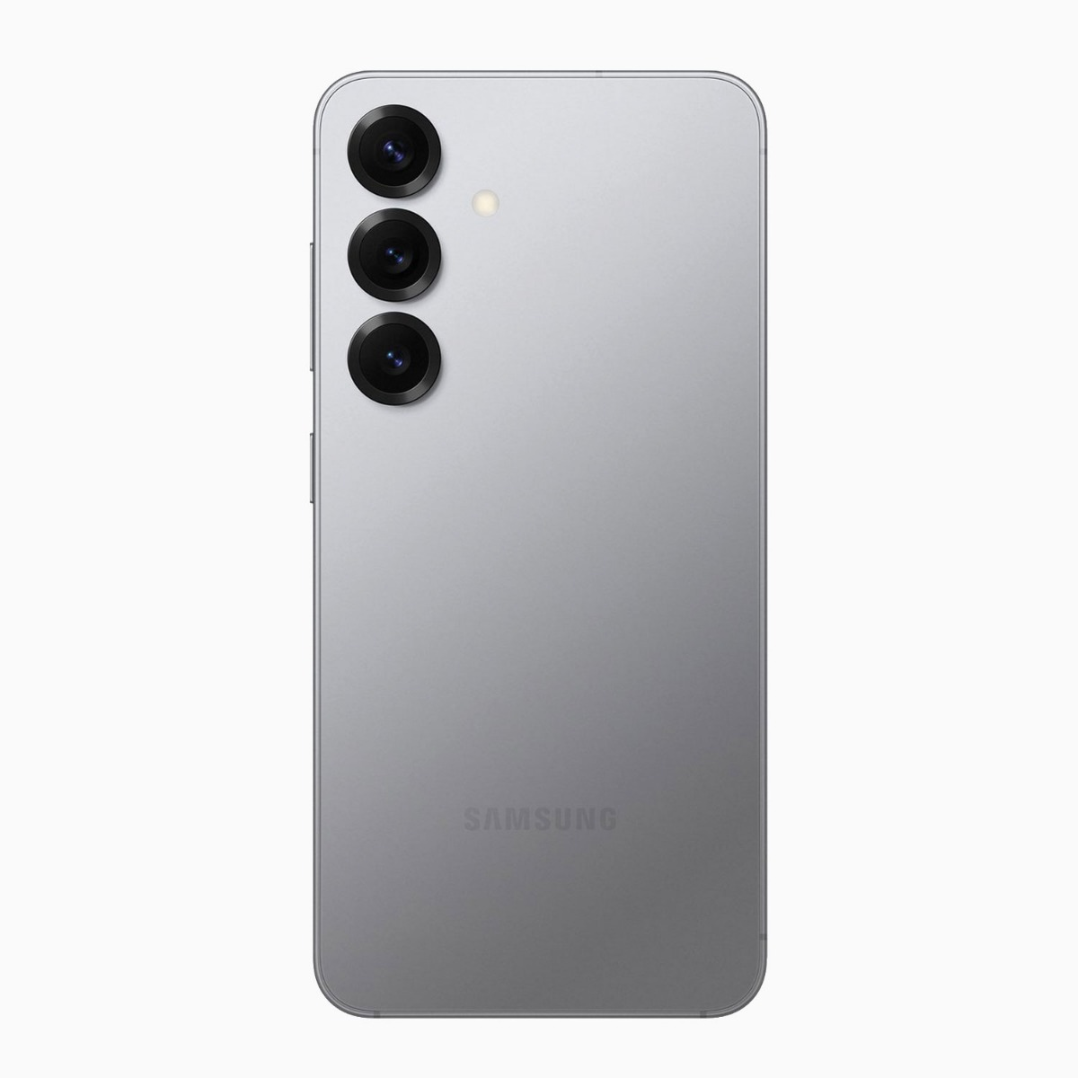 Retro di uno smartphone Samsung argentato con tre obiettivi e flash.