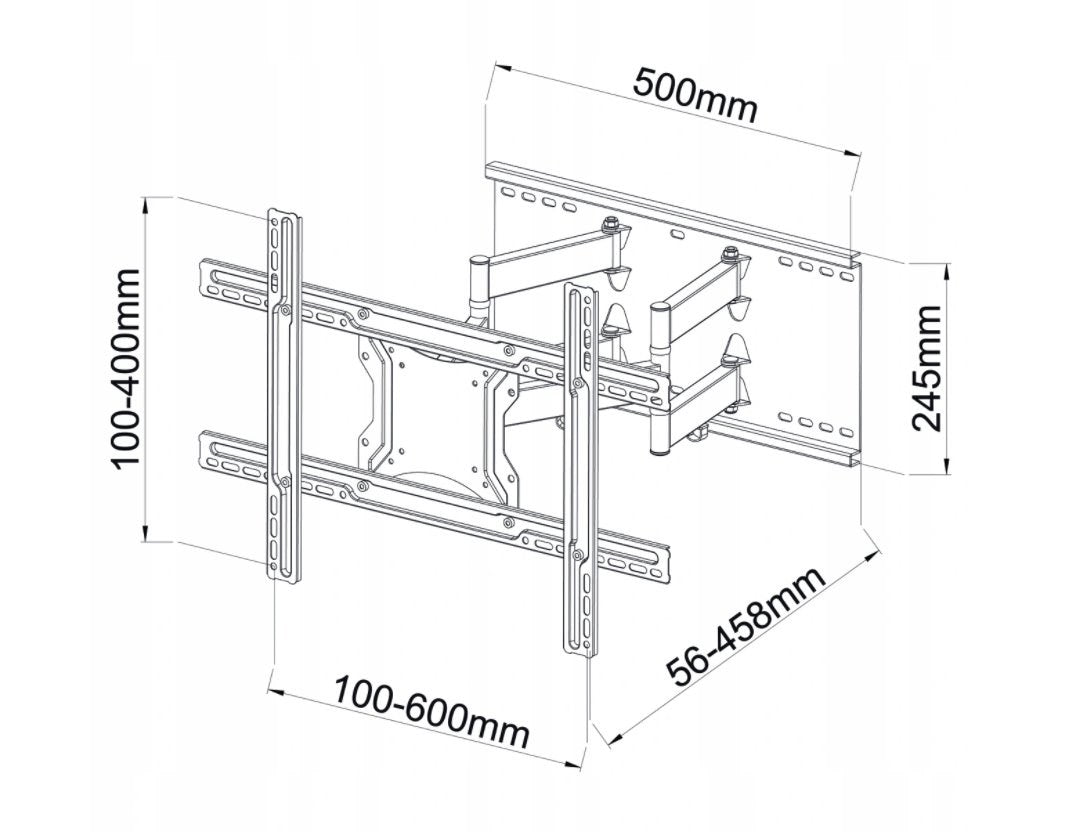 Diagramm zeigt eine Wandhalterung mit Maßen: 100-400mm, 500mm, 245mm, 100-600mm, 56-458mm.