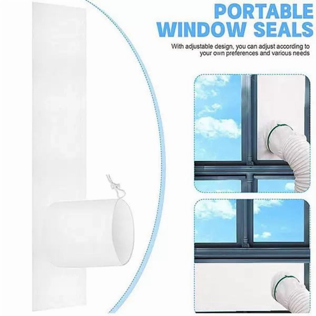 Ein Fensterdichtungsset mit Schlauch und Klettverschluss, das an einem Fenster angebracht ist.