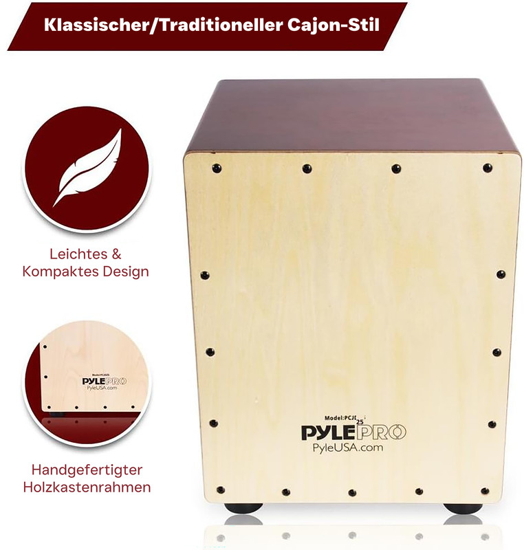 Ein klassischer Cajon-Stil mit hellem Holz und dunklem Oberteil.