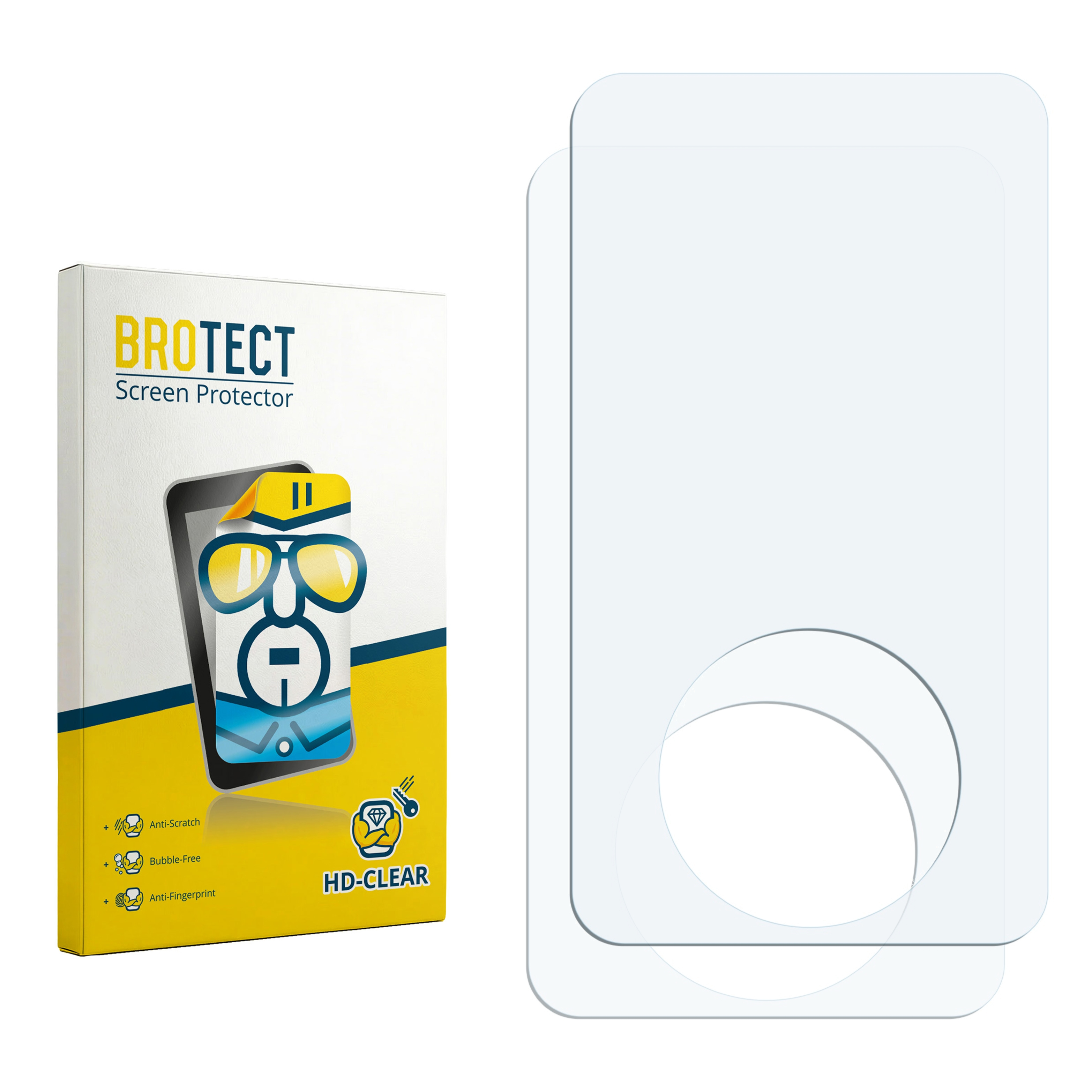 Verpackung für BROTECT Displayschutzfolien neben zwei Folien.