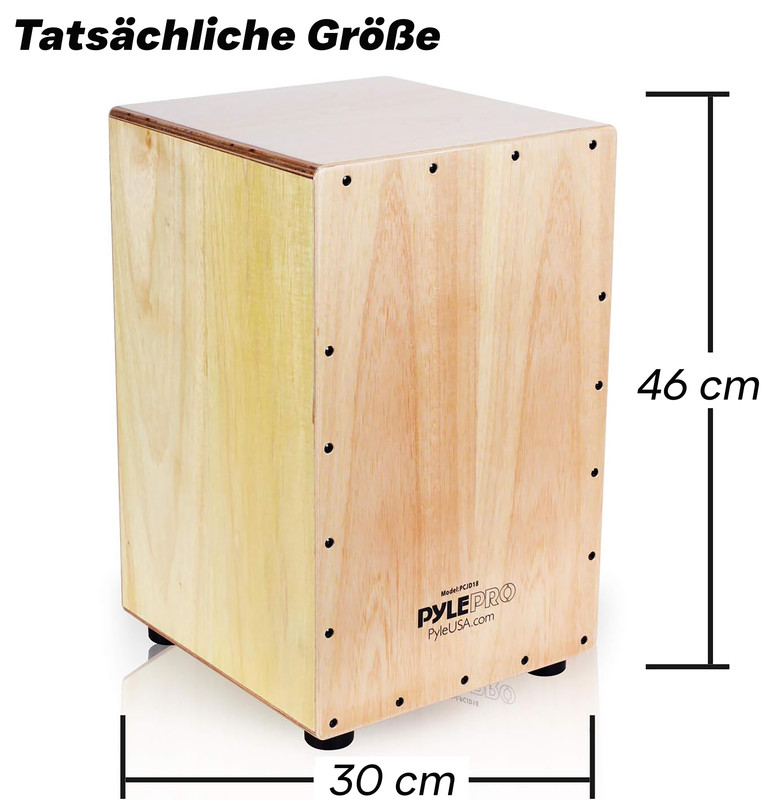 Holz-Cajon-Trommel, 30 cm breit und 46 cm hoch.