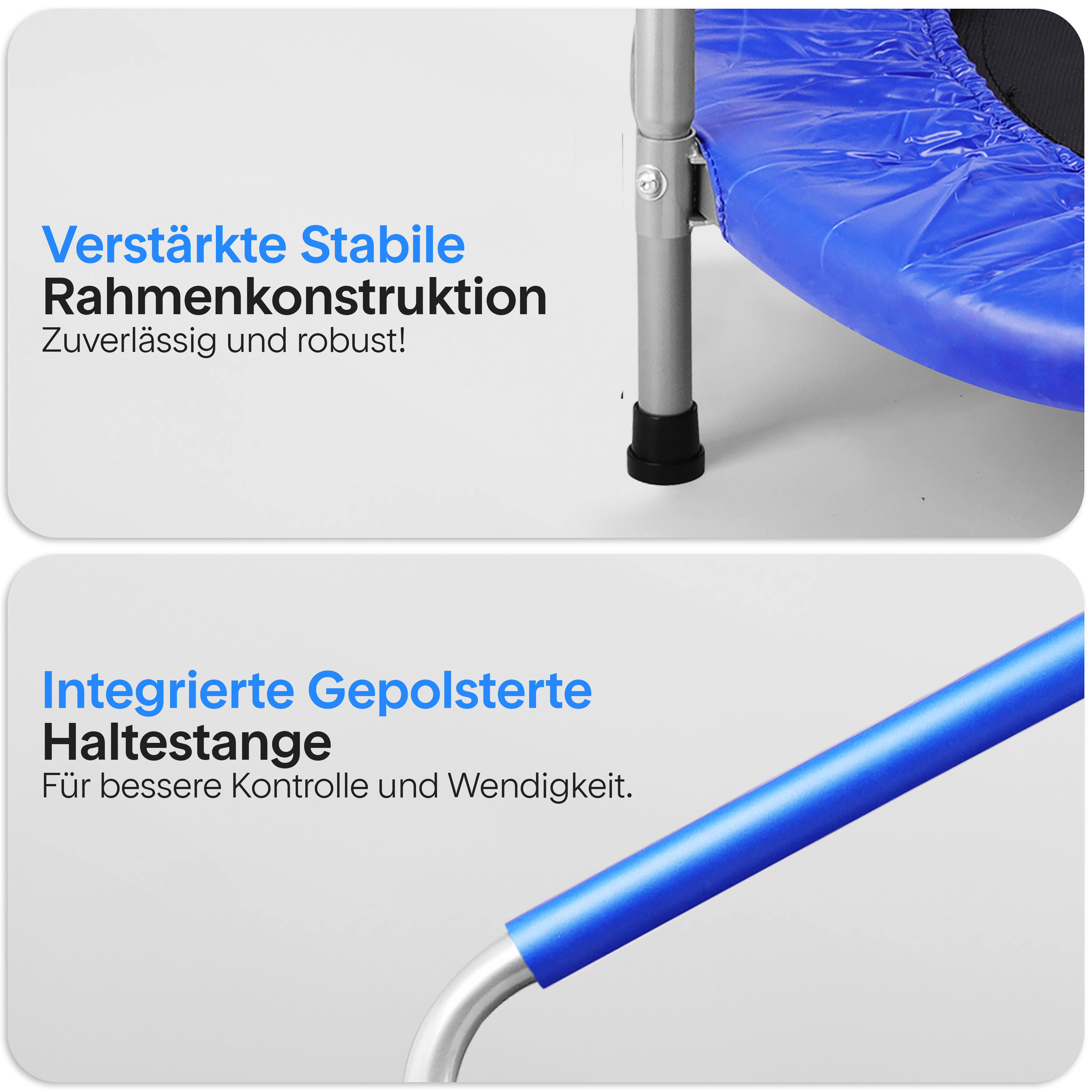Verstärkte Rahmenkonstruktion und gepolsterte Haltestange.