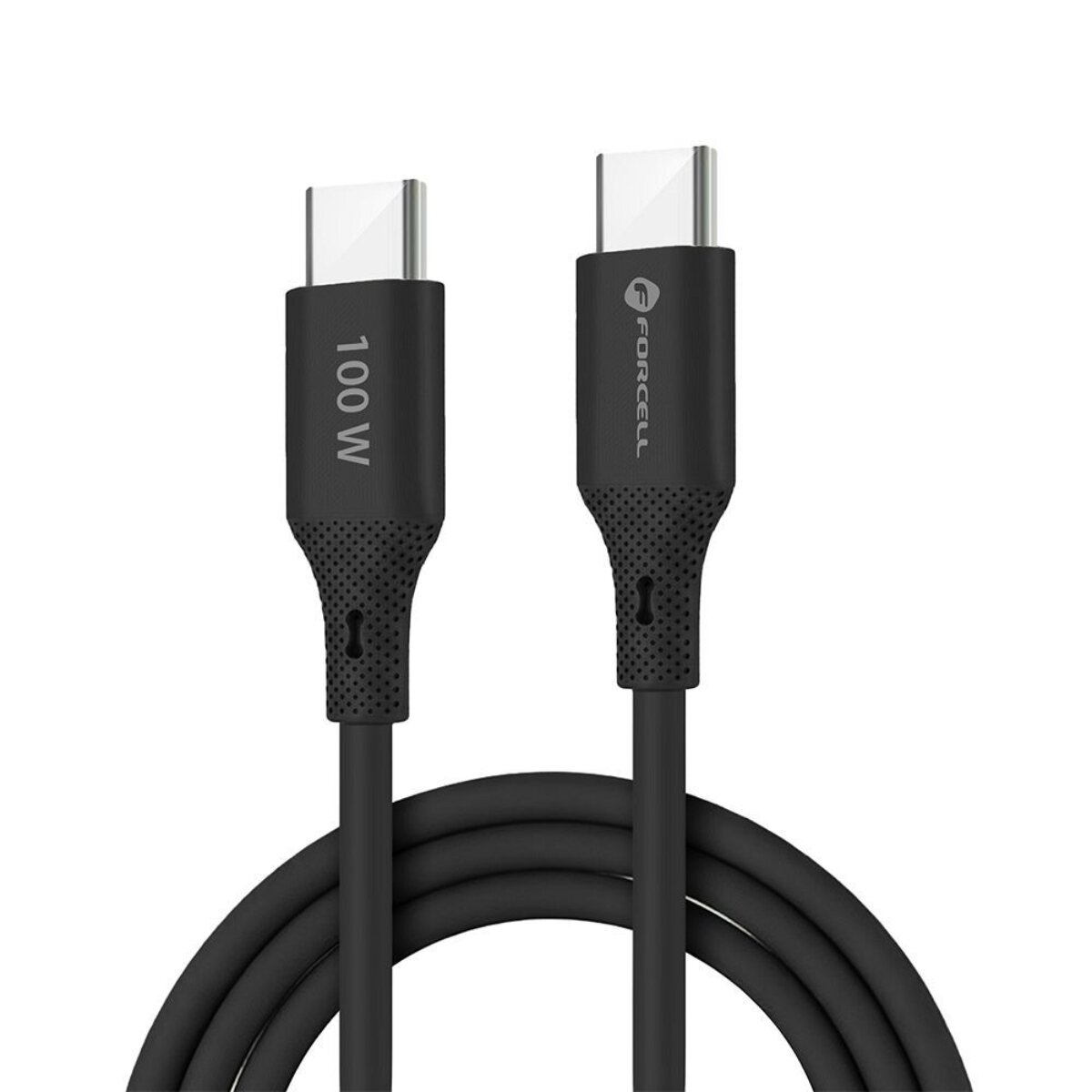 Zwei schwarze USB-C-Kabel mit 100 W Leistung und dem Markennamen "FORCELL".