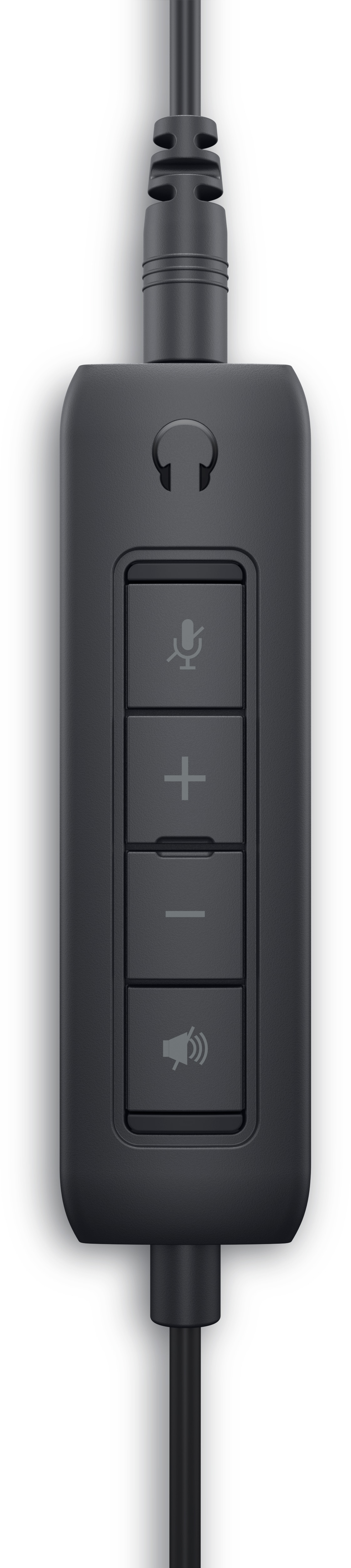 Controller in linea nero con pulsanti microfono, volume e muto.