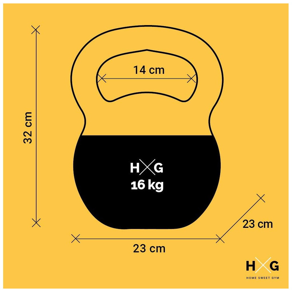 Pesa rusa negra de 16 kg con dimensiones: 32cm alto, 23cm ancho, 14cm asa.