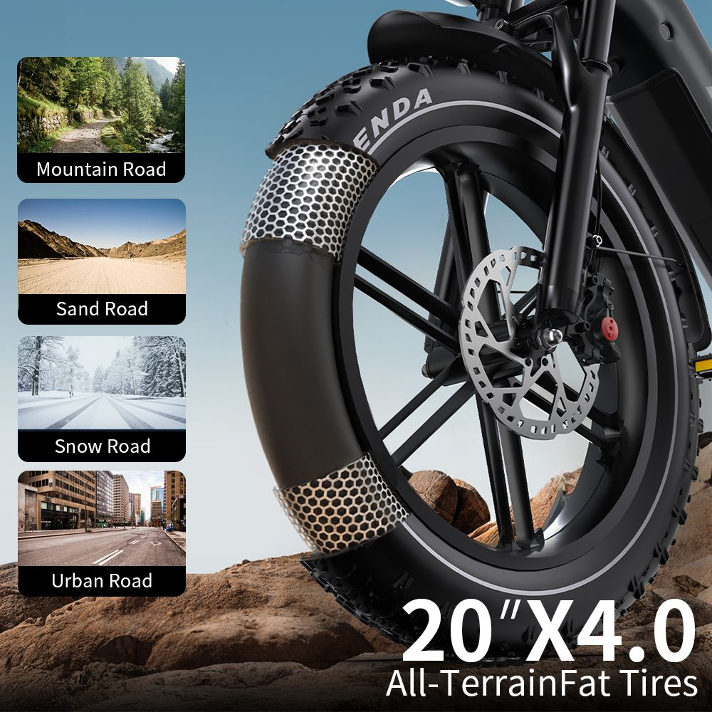 Neumático de bicicleta 20x4.0 All-Terrain Fat Tire con cuatro escenarios viales.