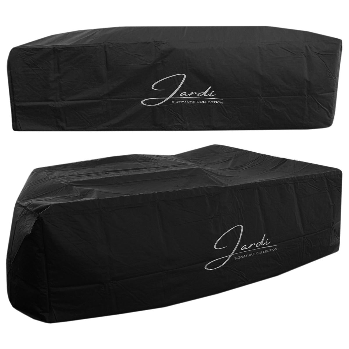 Dos fundas negras para muebles de exterior con el logo 'Jardi'.