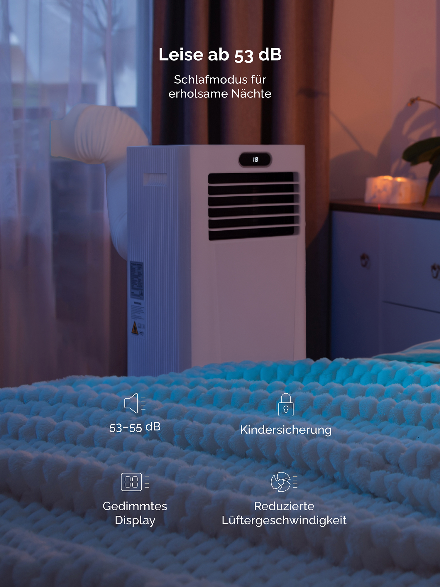 Raffreddatore/deumidificatore silenzioso con display, blocco bambini.