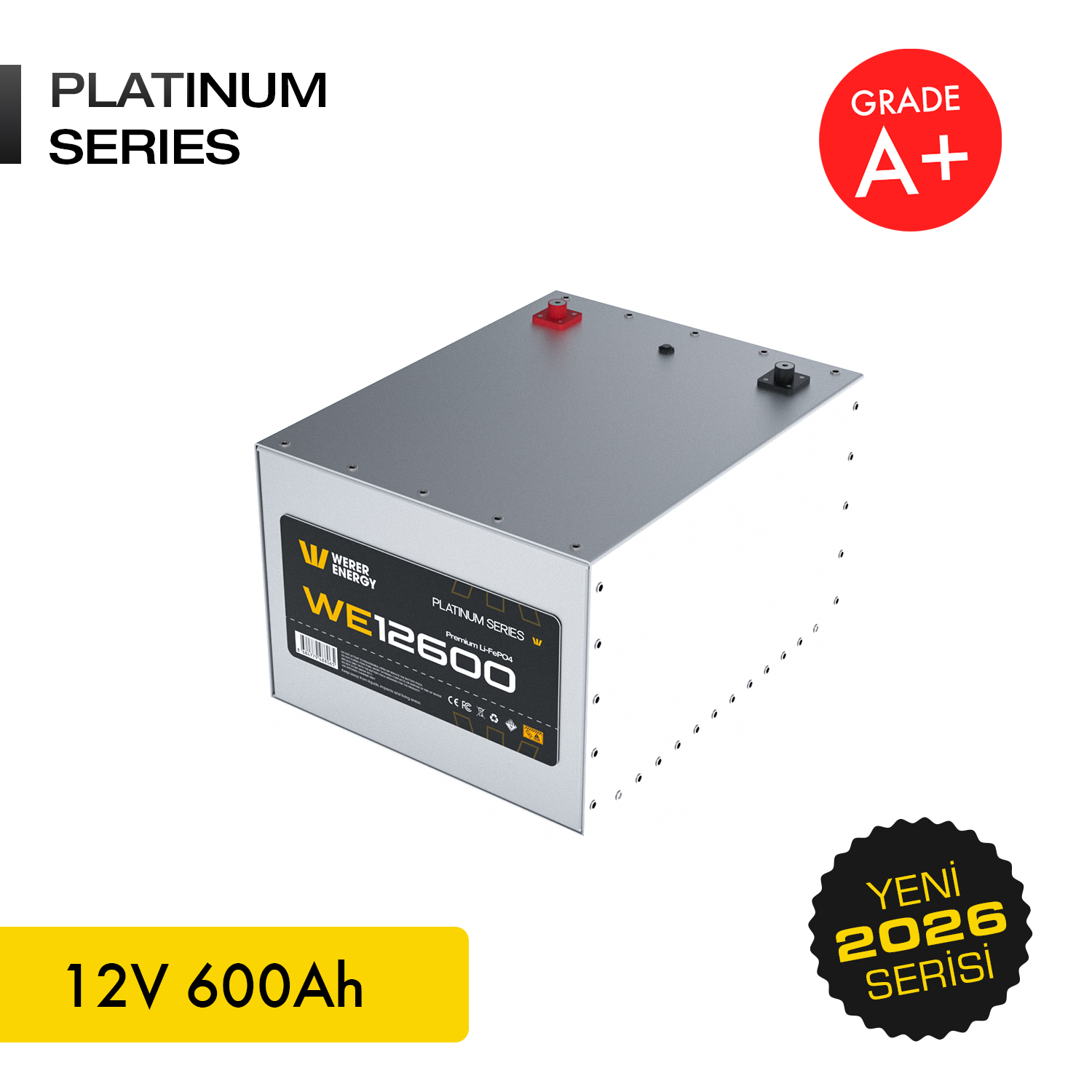 Gri LiFePO4 pil, 12V 600Ah, WE12600, Platinum Series.