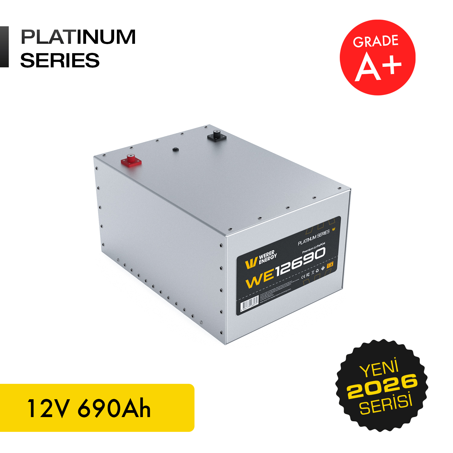Gümüş 12V 690Ah Li-FePO4 Platinum Serisi akü, A+ notu ile.