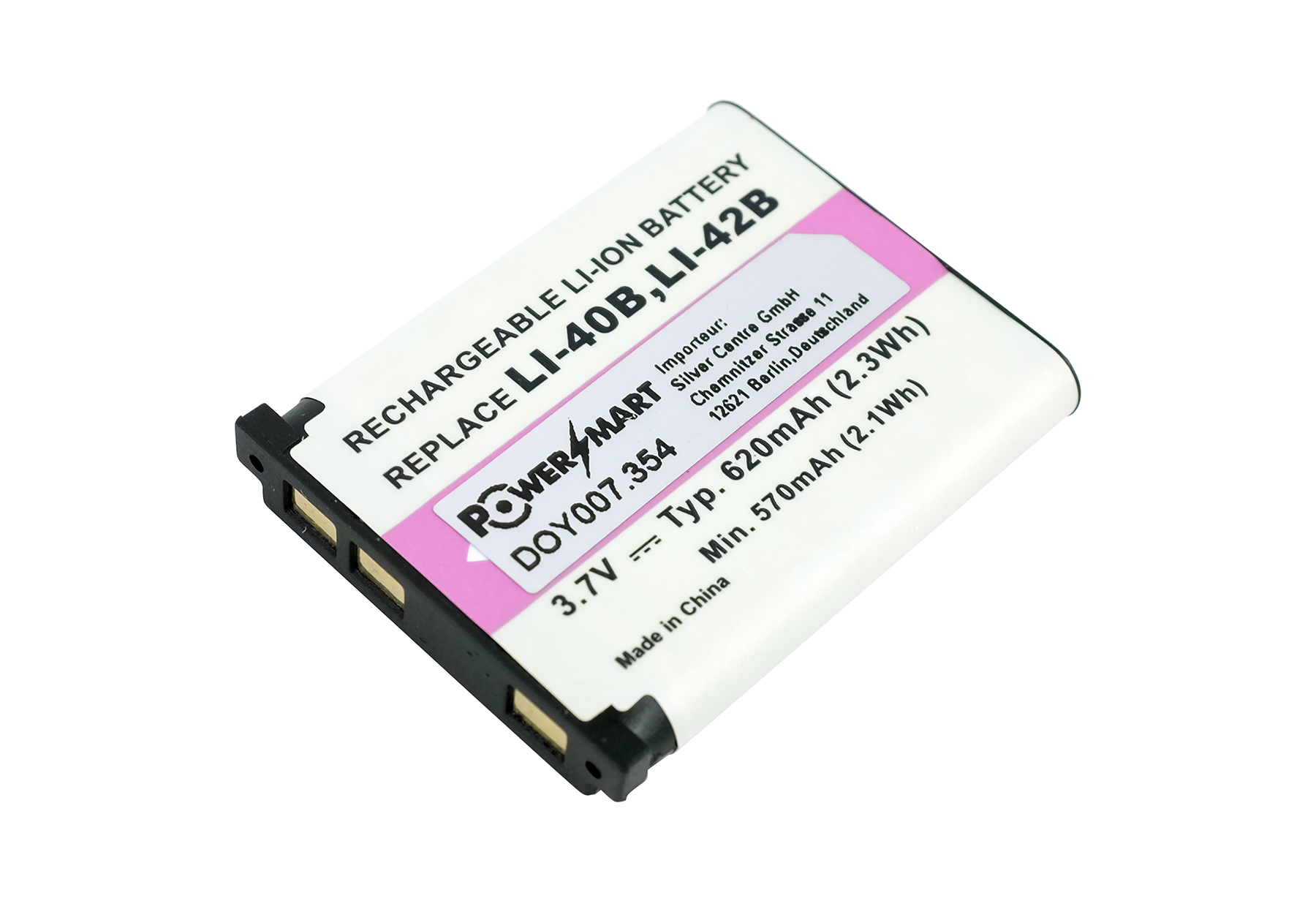 Wiederaufladbare Li-Ionen-Batterie LI-40B, LI-42B, 3,7V, 620mAh.