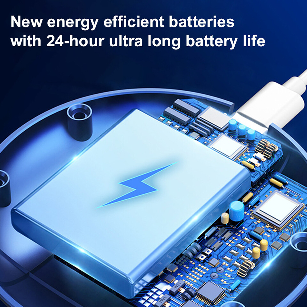 Eine neue Energieeffizienz-Batterie mit Blitzsymbol wird geladen.