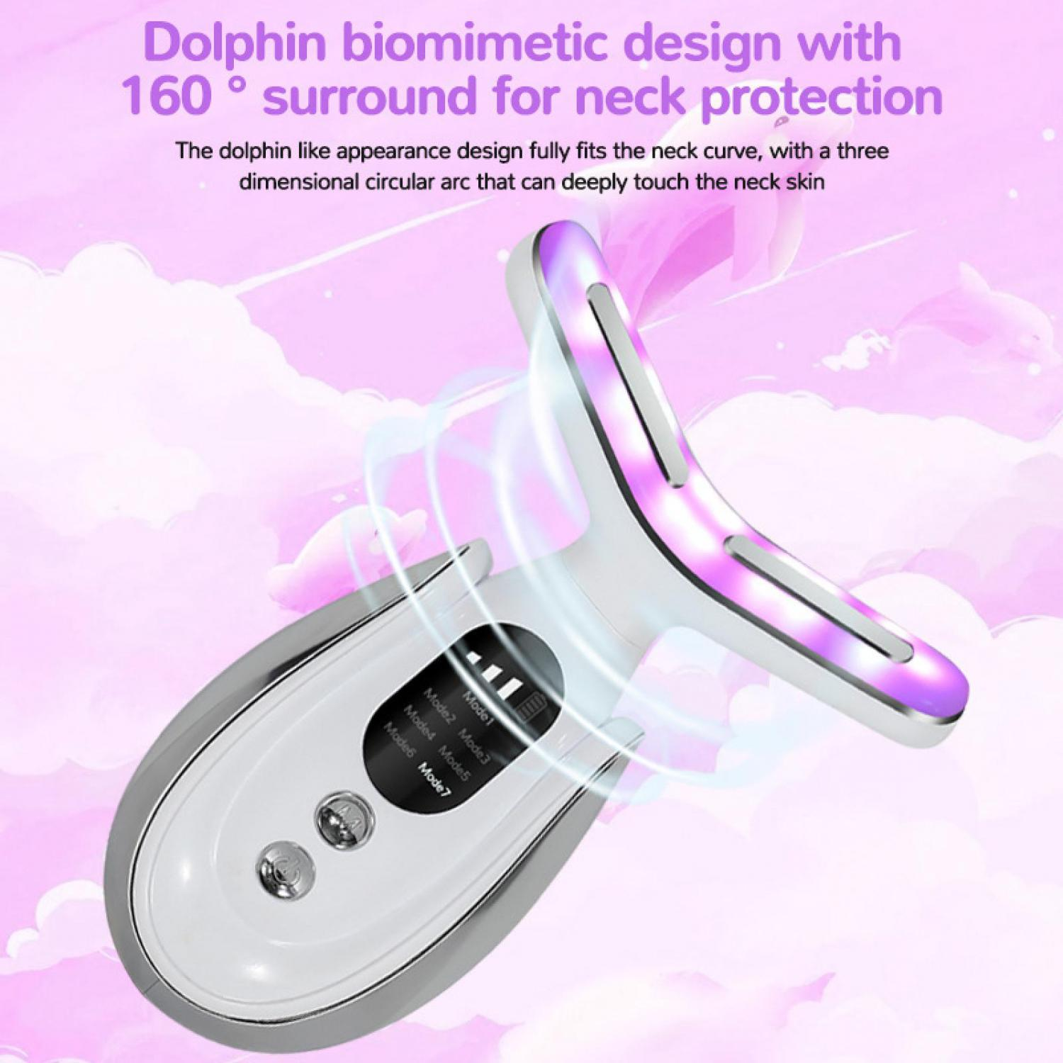 Halsmassagegerät mit Delfin-Design und LED-Licht. Mehrere Modi.