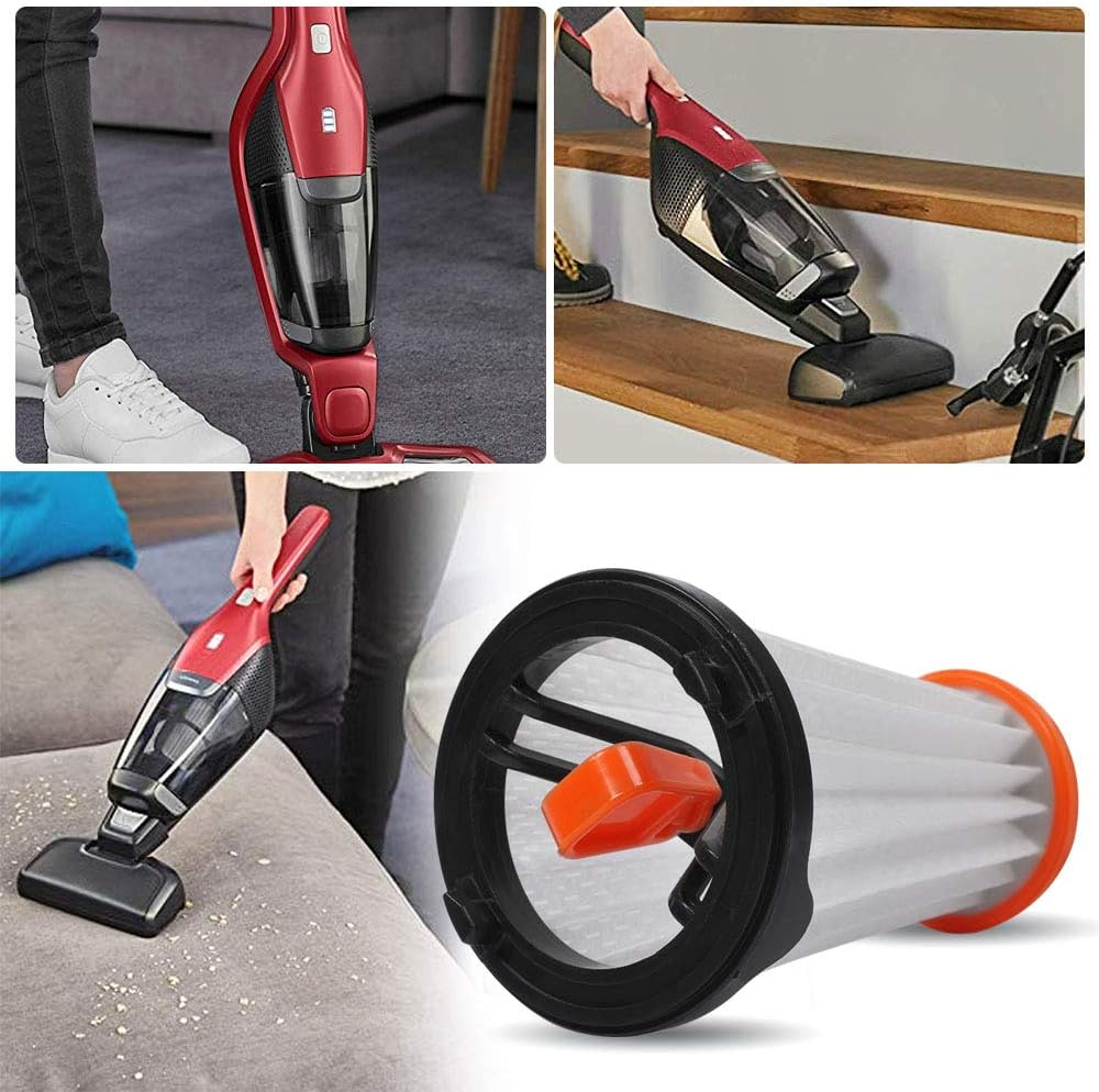 Ein roter Handstaubsauger wird zum Reinigen von Treppen, Teppichen und Polstern verwendet.