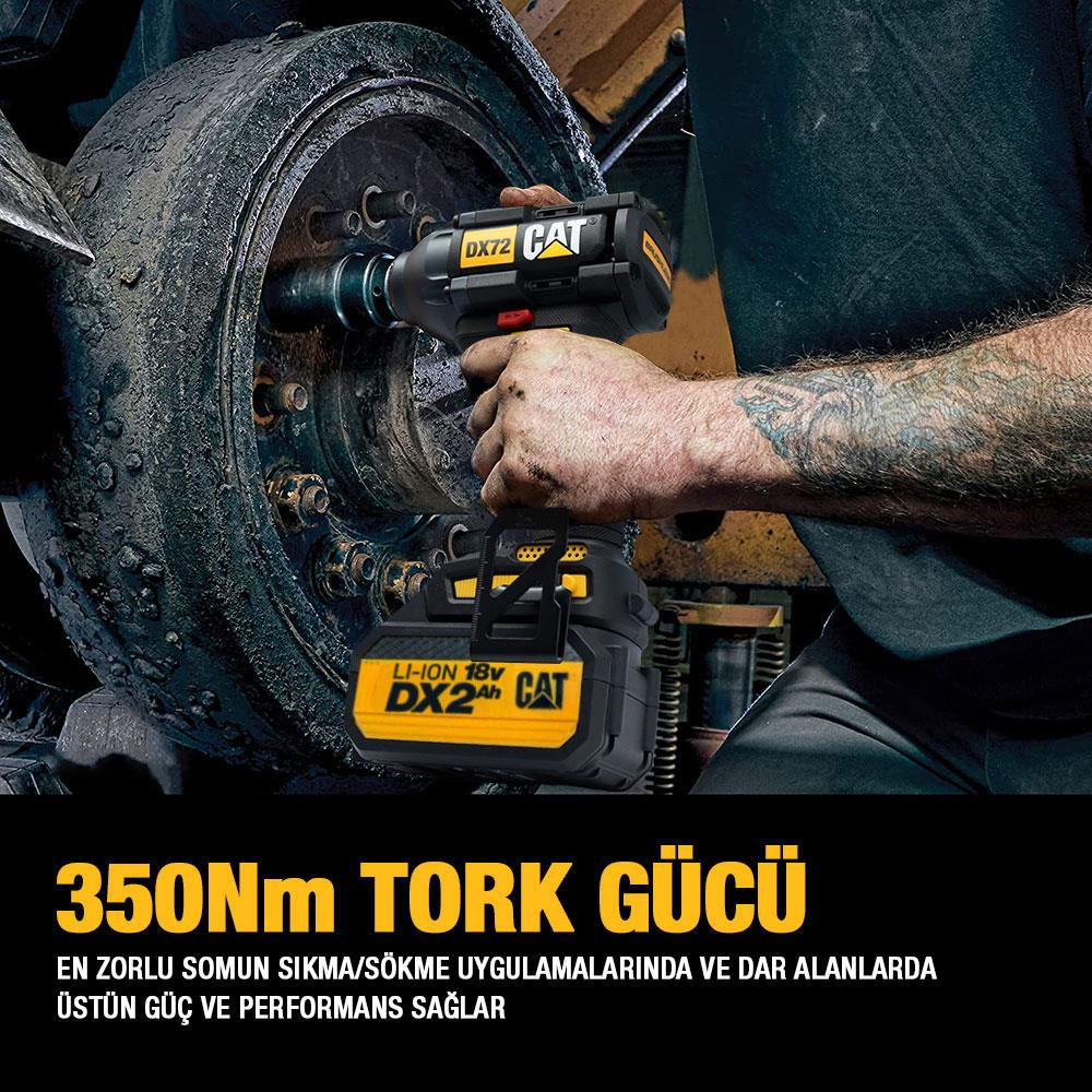 Bir adam lastik üzerindeki cıvatayı sökmek için CAT darbeli anahtar kullanıyor.