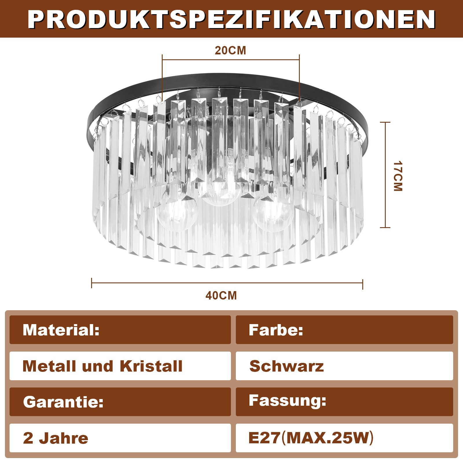Ein schwarzer Kronleuchter aus Metall und Kristall, 40x20x17cm.