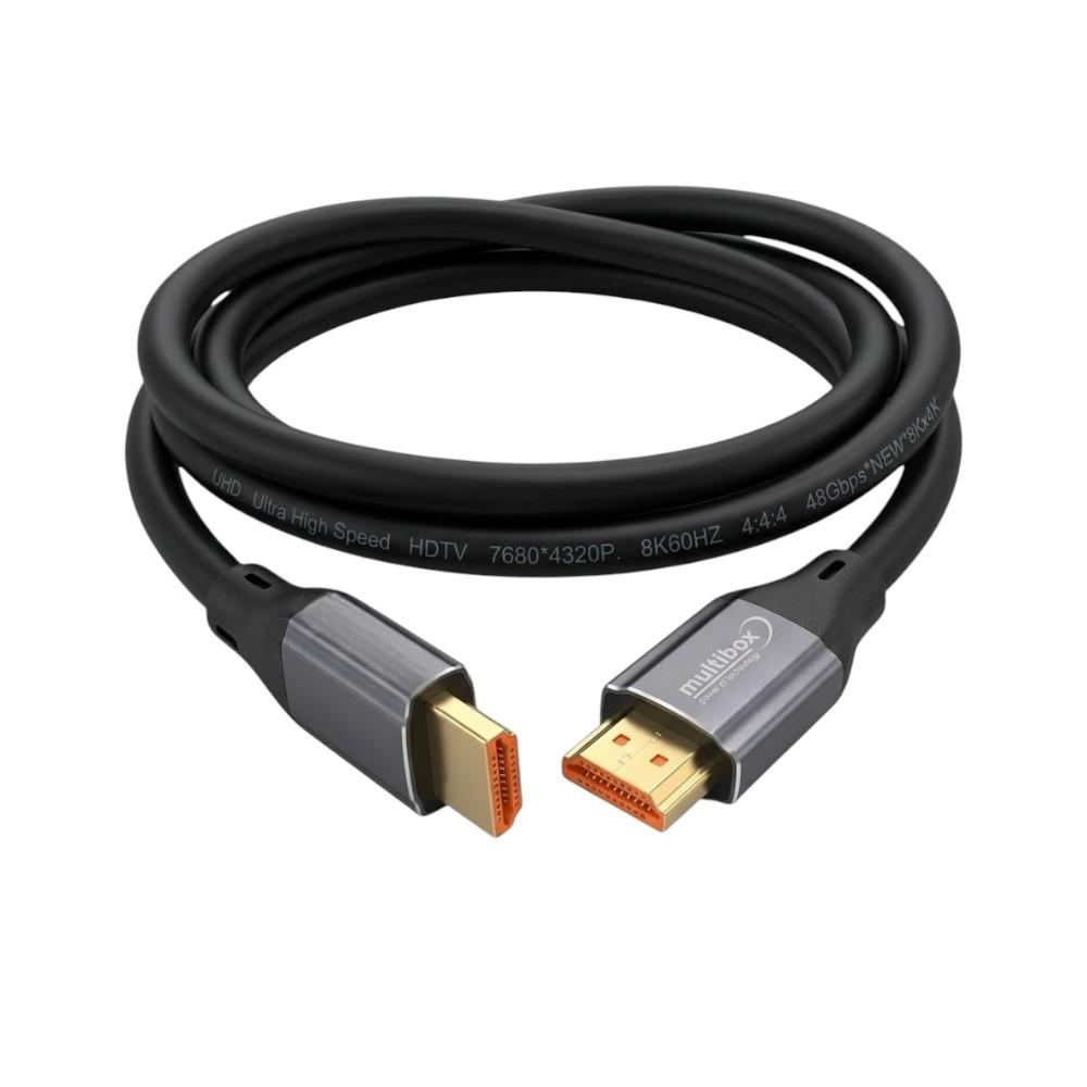 Altın konektörlü siyah HDMI kablosu, 8K çözünürlük.