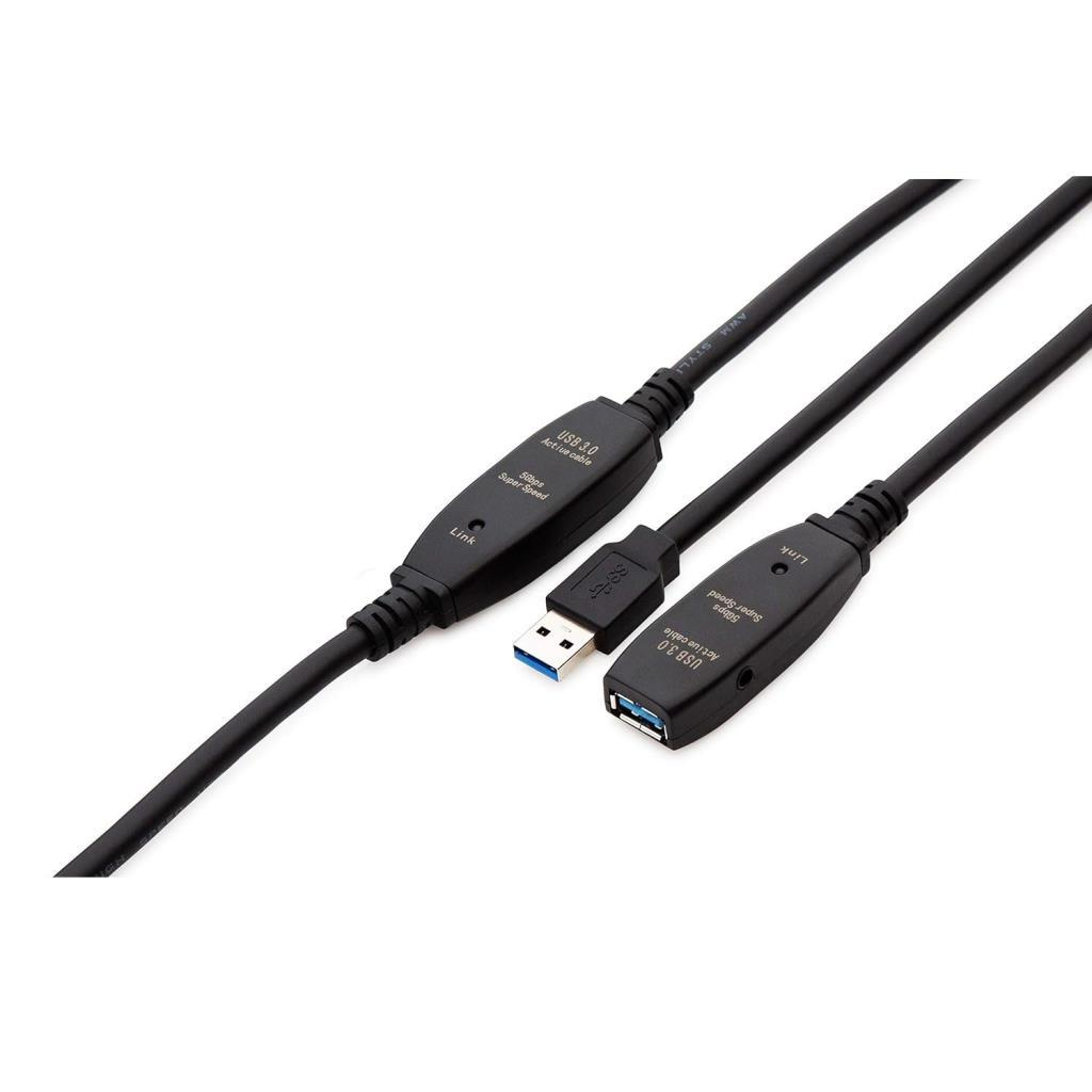 5Gbps Super Speed özellikli iki siyah USB 3.0 aktif uzatma kablosu.