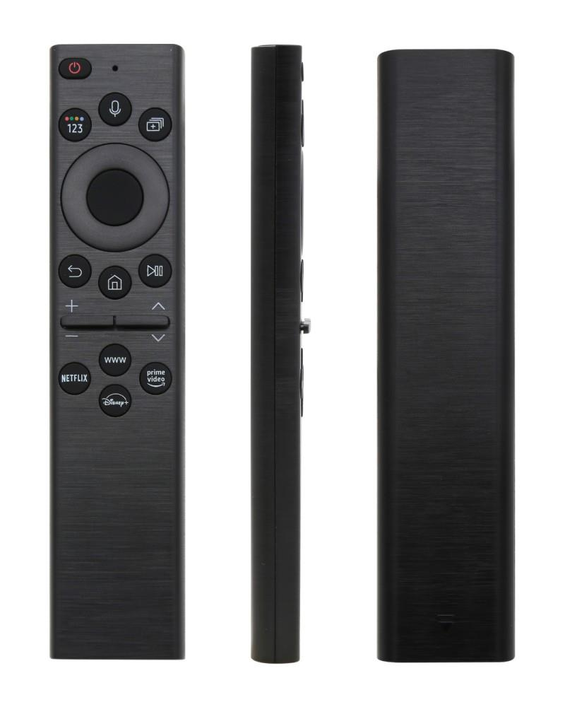 123, mikrofon, ev, Netflix, Prime Video düğmeli siyah uzaktan kumanda.