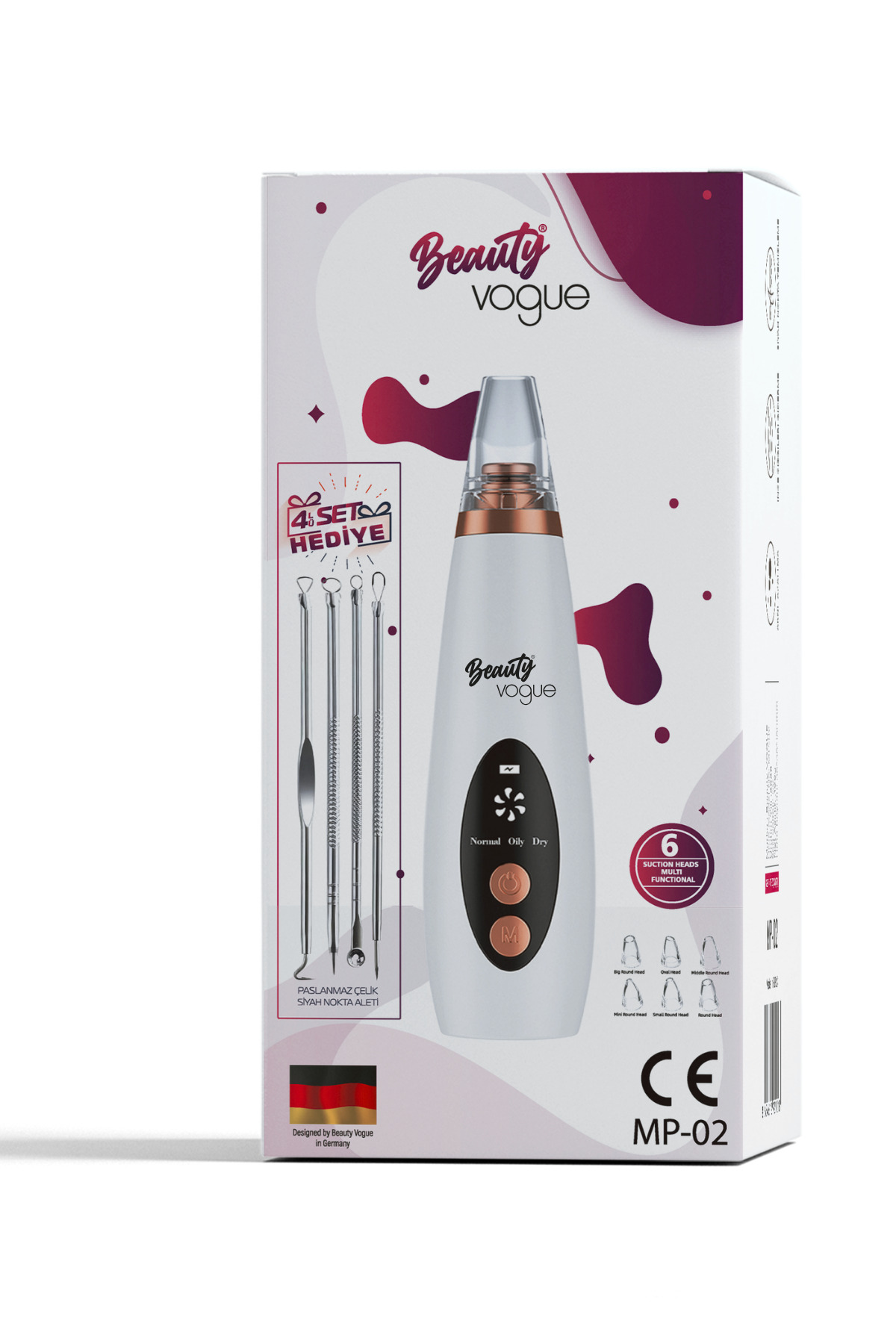4 aletli ve 6 emme başlığına sahip Beauty Vogue yüz vakum cihazı.