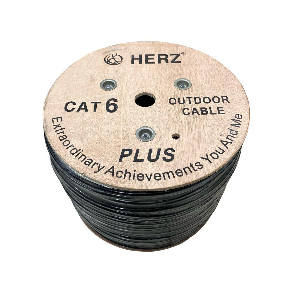 Siyah CAT 6 dış mekan kablolu ahşap makara. Marka: HERZ PLUS.