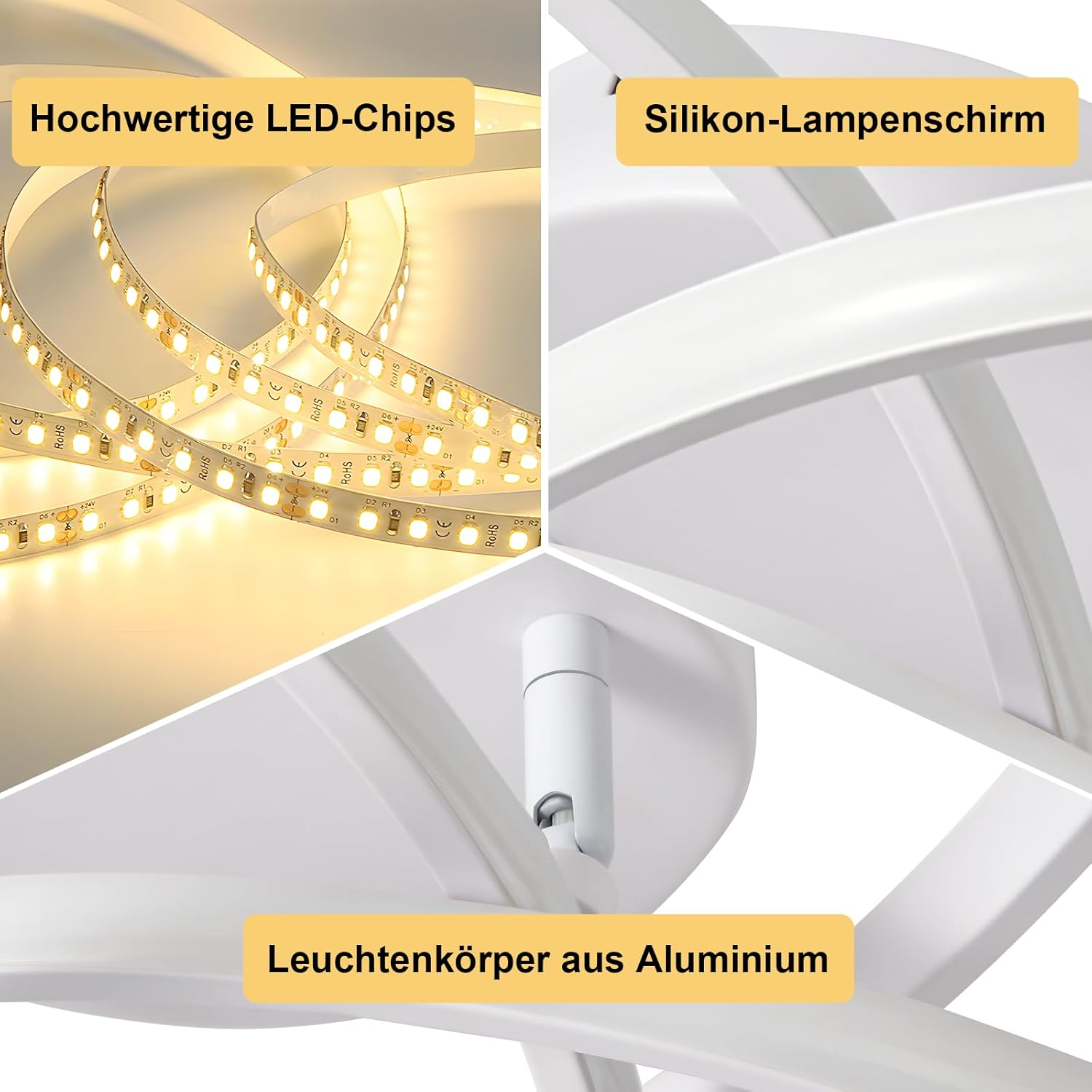 Hochwertige LED-Chips, Silikon-Lampenschirm, Leuchtenkörper aus Aluminium.